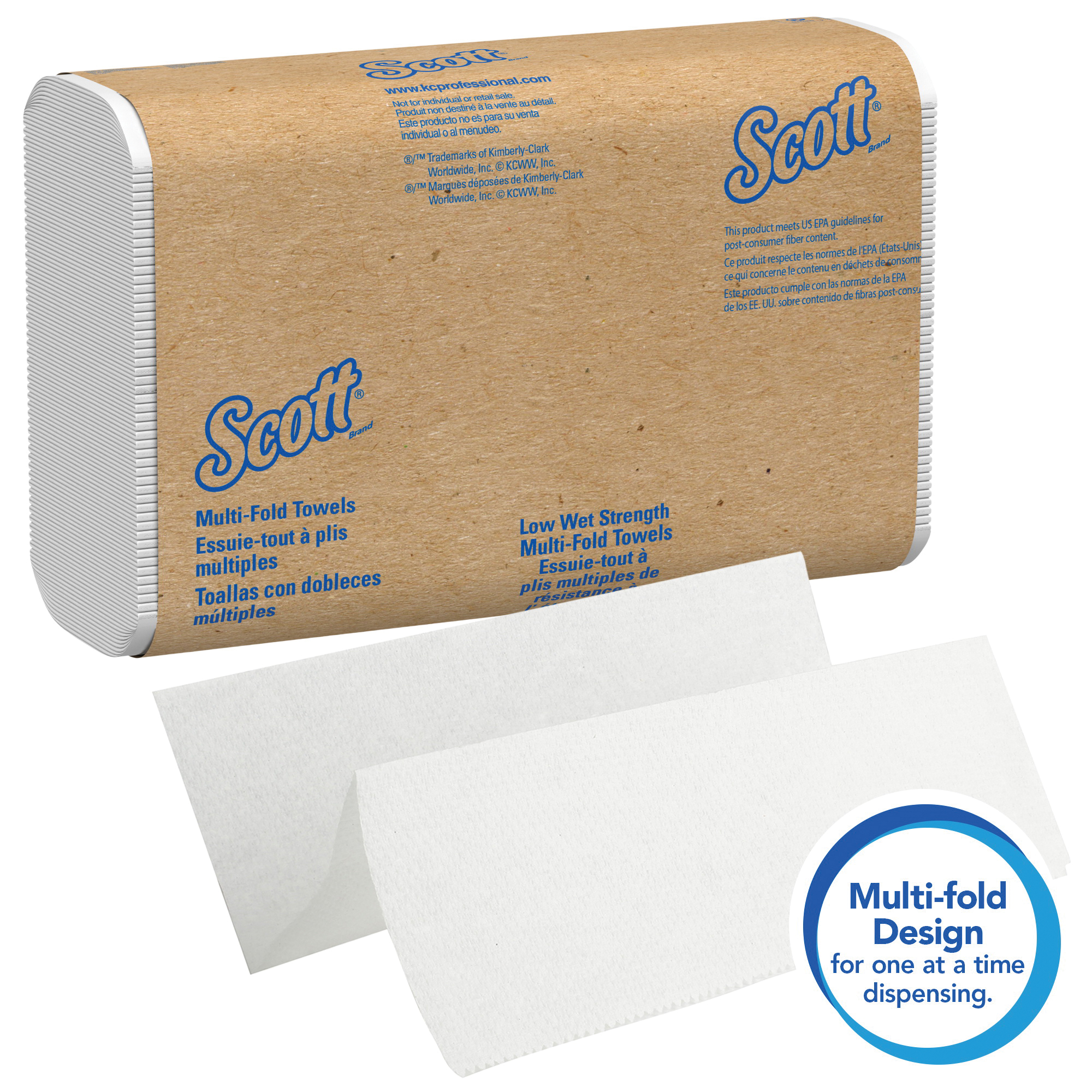 Scott&reg; 01860 Multi-Fold Towel, 250 Sheets, Recycled Fiber, White, 9-1/4 in W