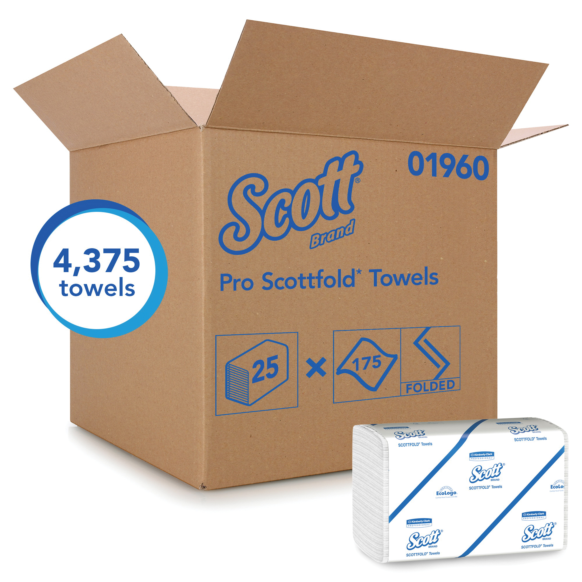 Scott&reg; 01960 Multi-Fold Towel, 175 Sheets, 1 Plys, Paper, White, 7.8 in W
