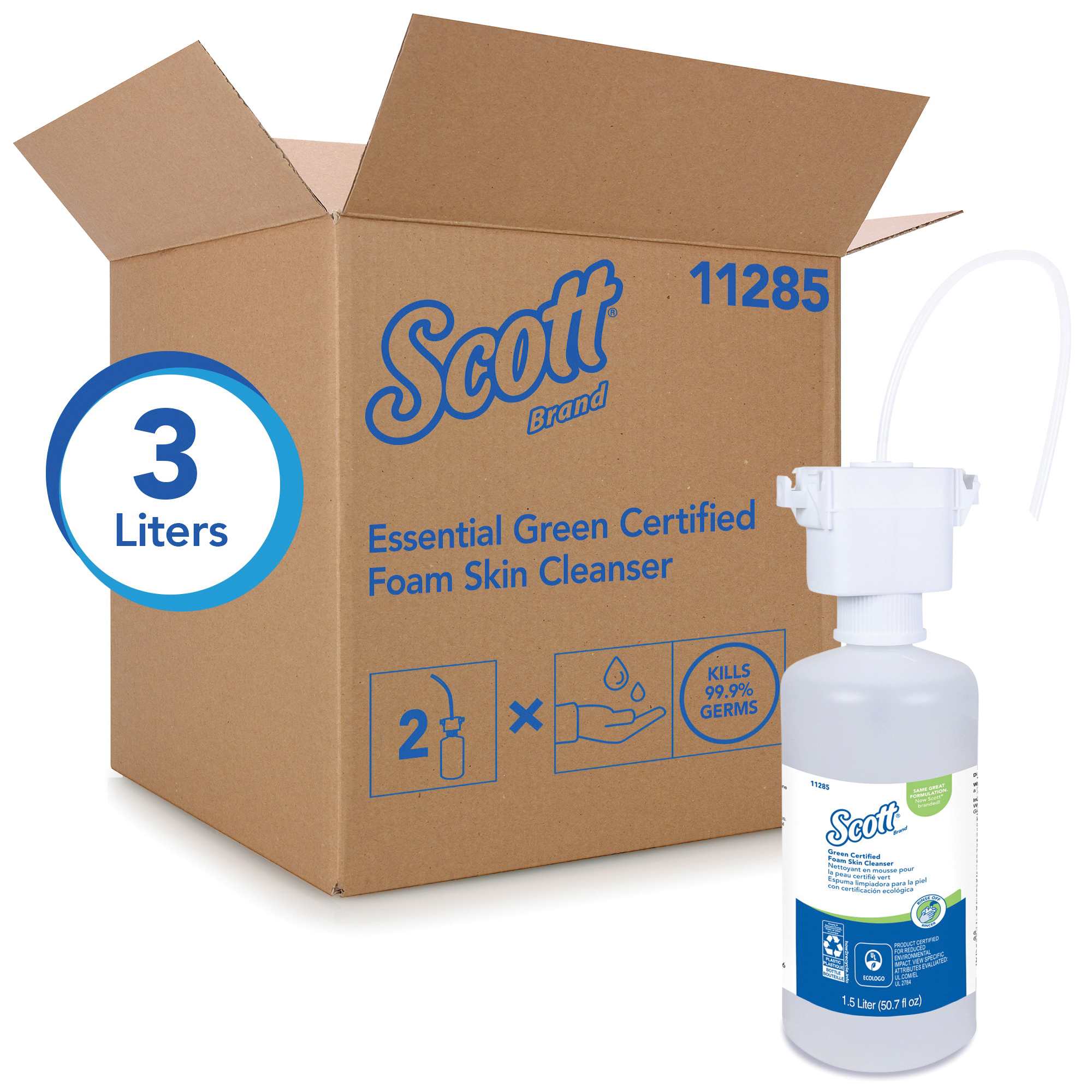 Scott&reg; 11285 Dye Free Foam Skin Cleanser, 1.5 L, Refill, Liquid, Unscented, Clear Glass