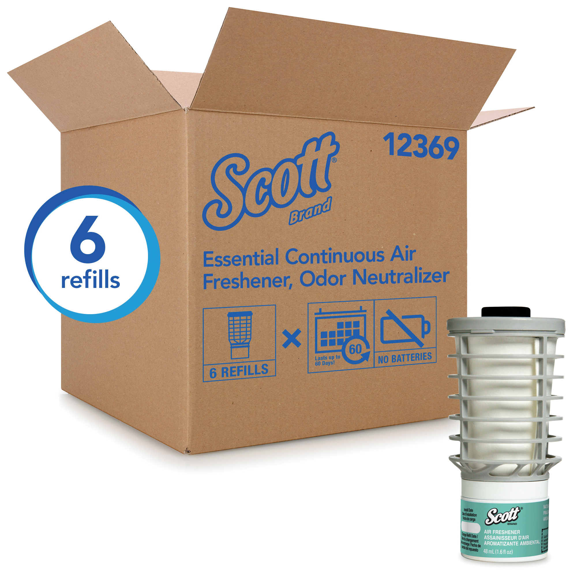 Scott&reg; 12369 Continuous Air Freshener Refill, 4.4 in H x 2.3 in W x 2.3 in D, Natural Scent, For Use With 92620 and 92621 Continuous Air Freshener Dispensers, Clear Glass