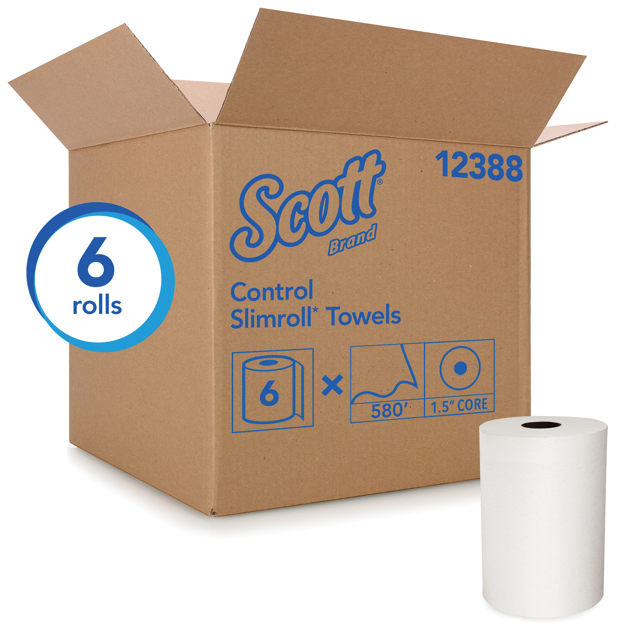 Scott&reg; 12388 Control&trade; Slimroll&trade; Hard Roll Towel, 1 Plys, Paper, White, 8 in W