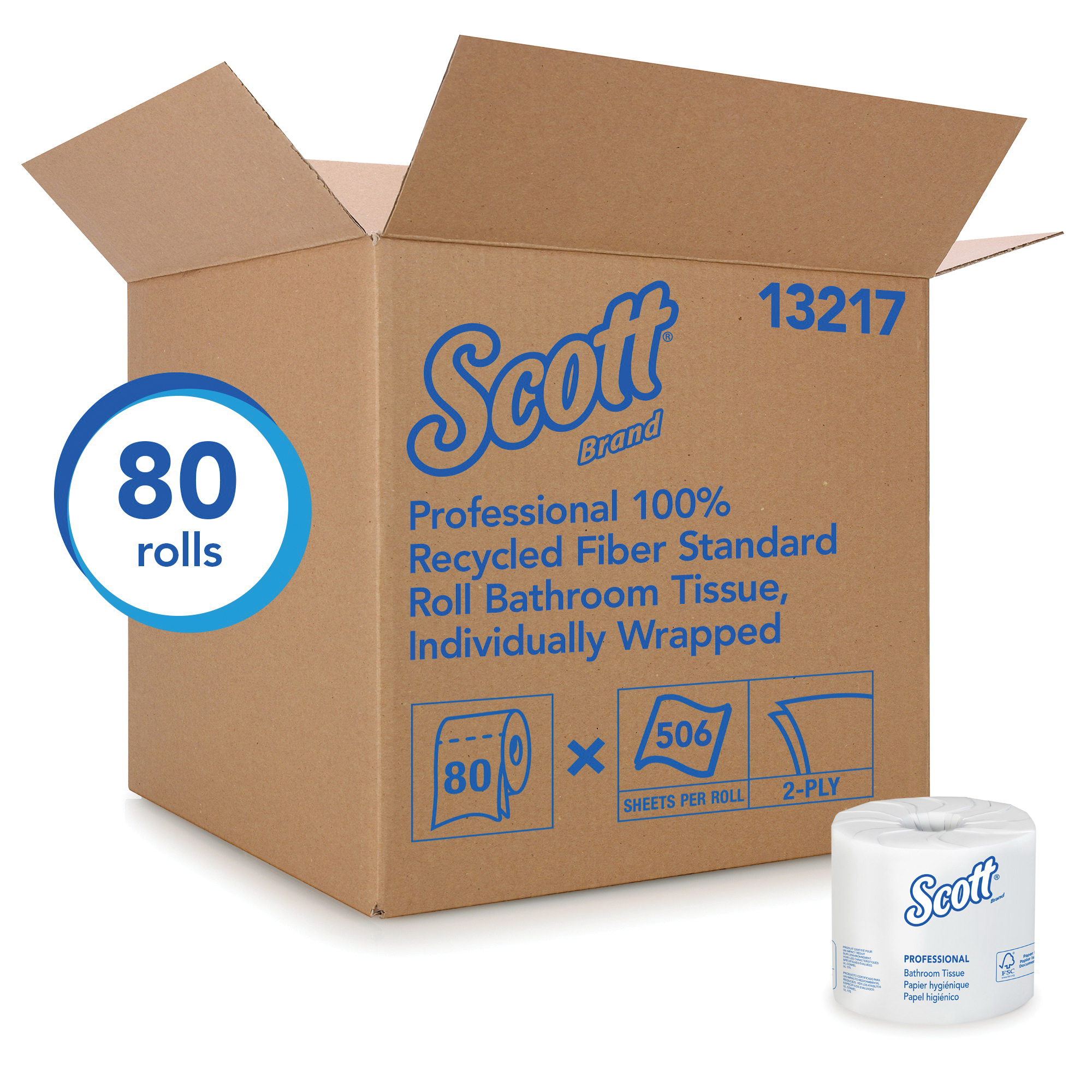 Scott&reg; 48280 Hygienic Bathroom Tissue, Recycled Fiber, White