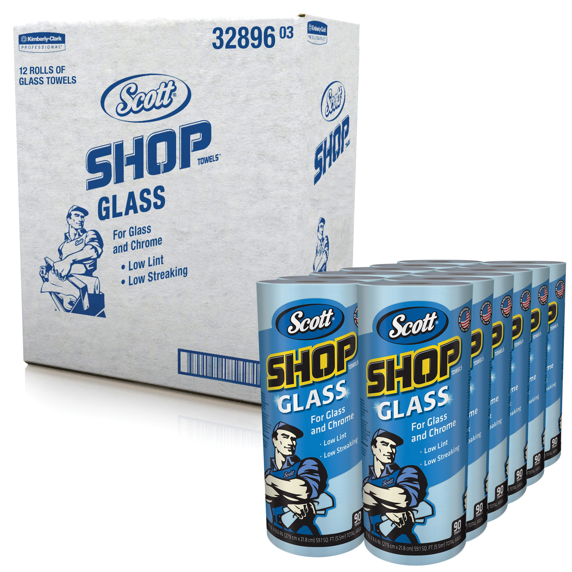 Scott&reg; 32896 Glass Towel, Blue, Roll Package