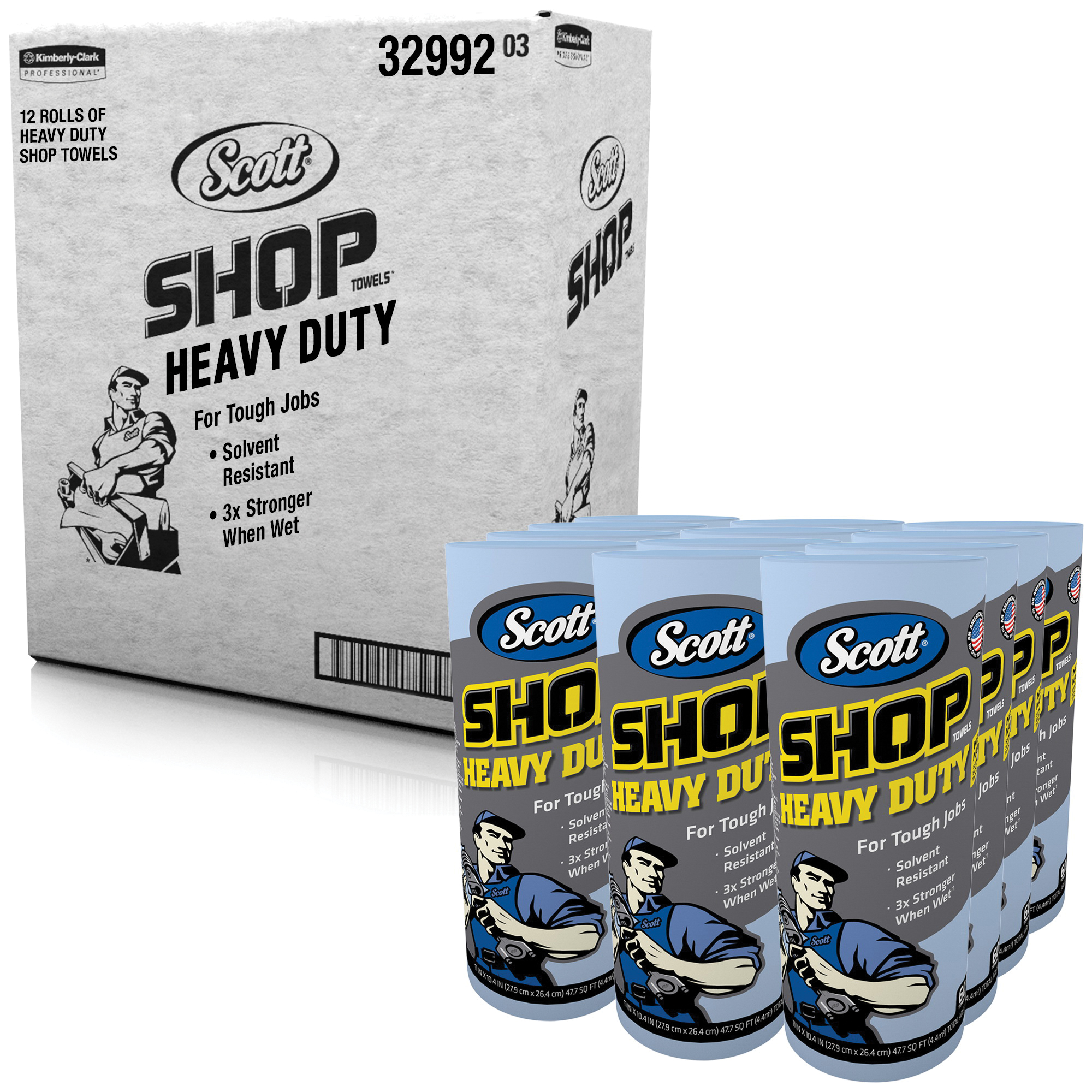 Scott&reg; Pro 32992 Shop Towel, 10.4 in L x 11 in W, Hydroknit*, Blue, Roll Package