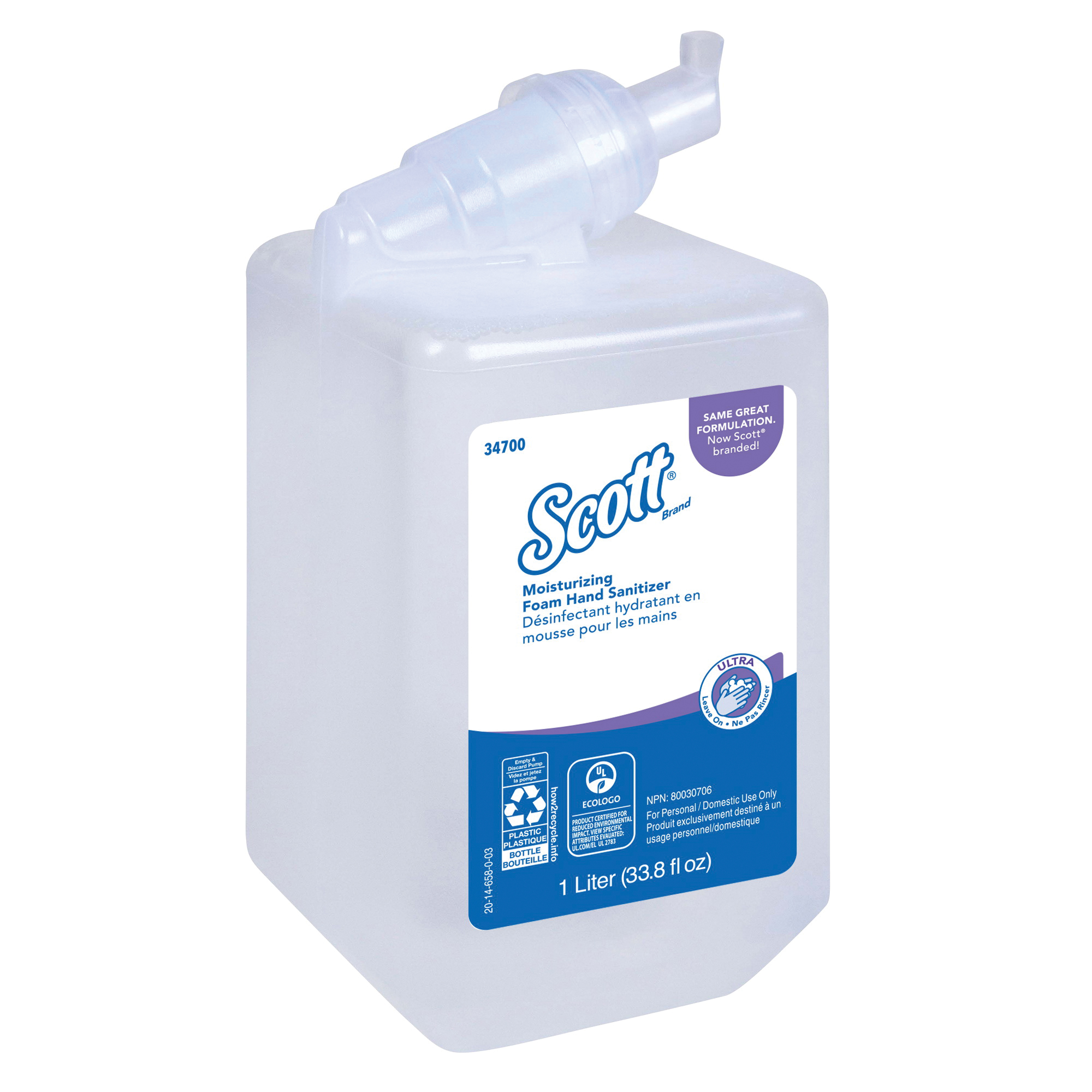 Scott&reg; 34700 ULTRA* Moisturizing Foam Hand Sanitizer, 1 L Nominal, Cassette Package, Liquid Form, Alcohol/Odorless Odor/Scent, Clear