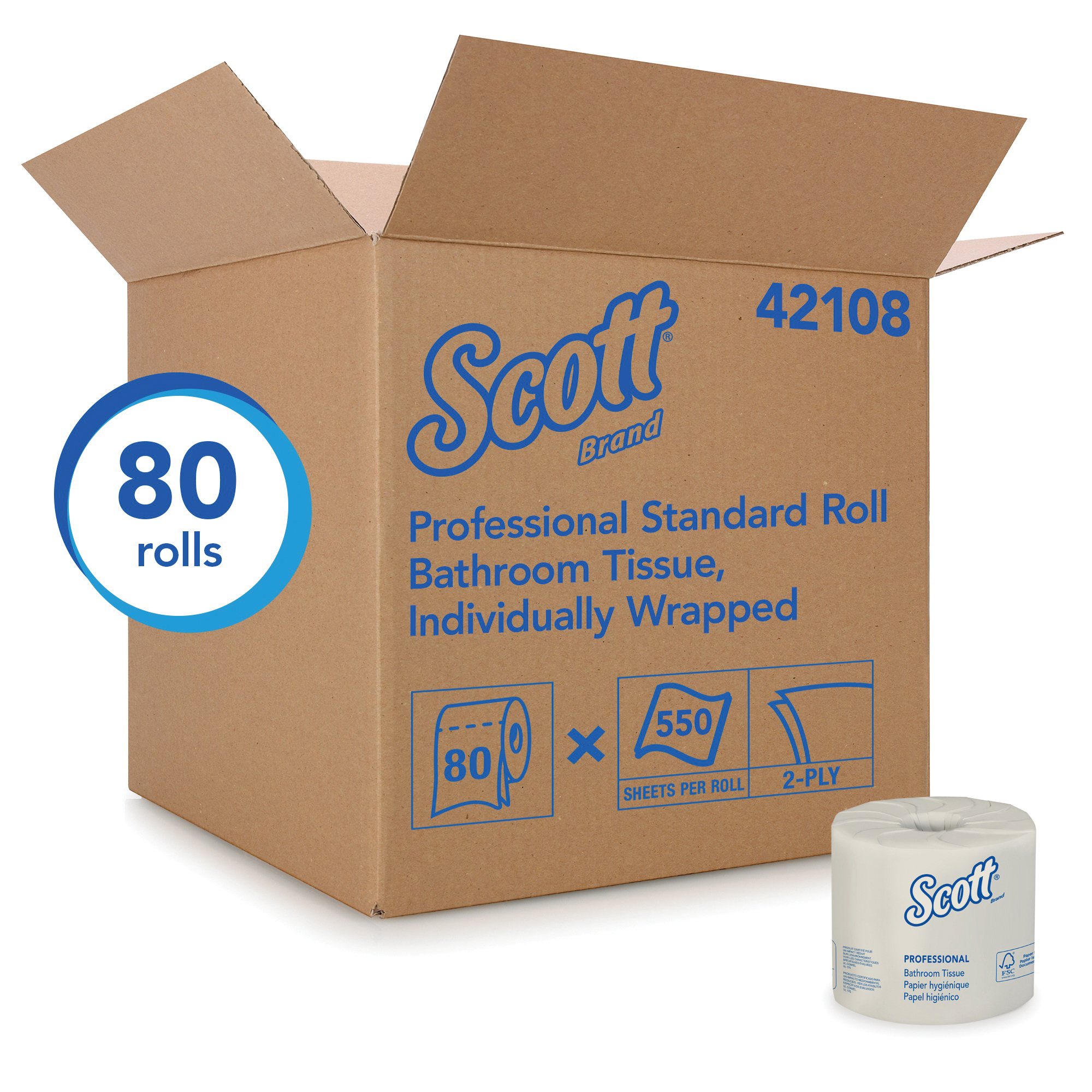 Scott&reg; 42108 Bathroom Tissue, 550 Sheets, 2 Plys, Paper