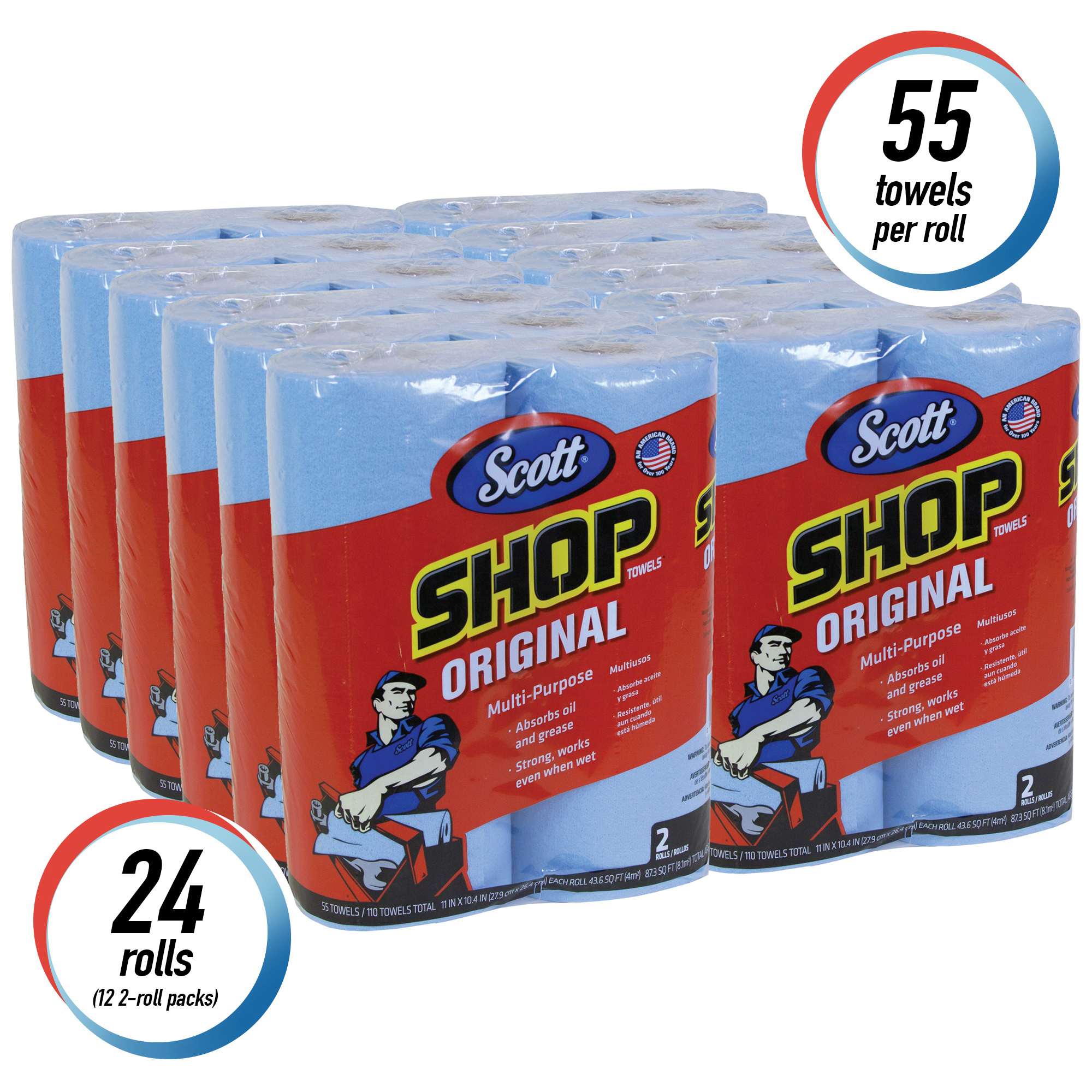 Scott&reg; 75040 Durable Multi-Purpose Shop Towel, Blue, Roll Package