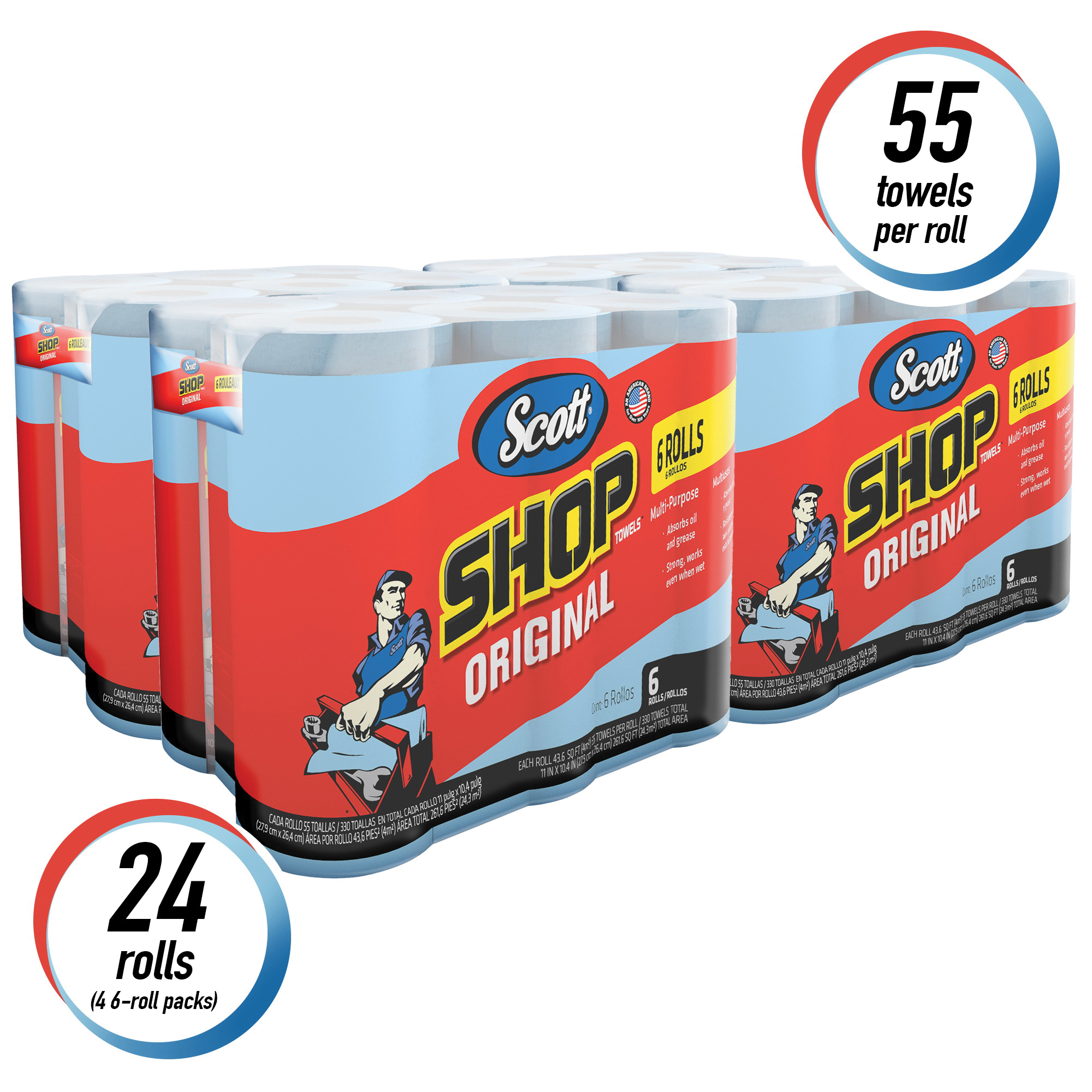 Scott&reg; 75180 Shop Towel, 8-3/4 in L x 13-1/4 in W, Blue, Roll Package