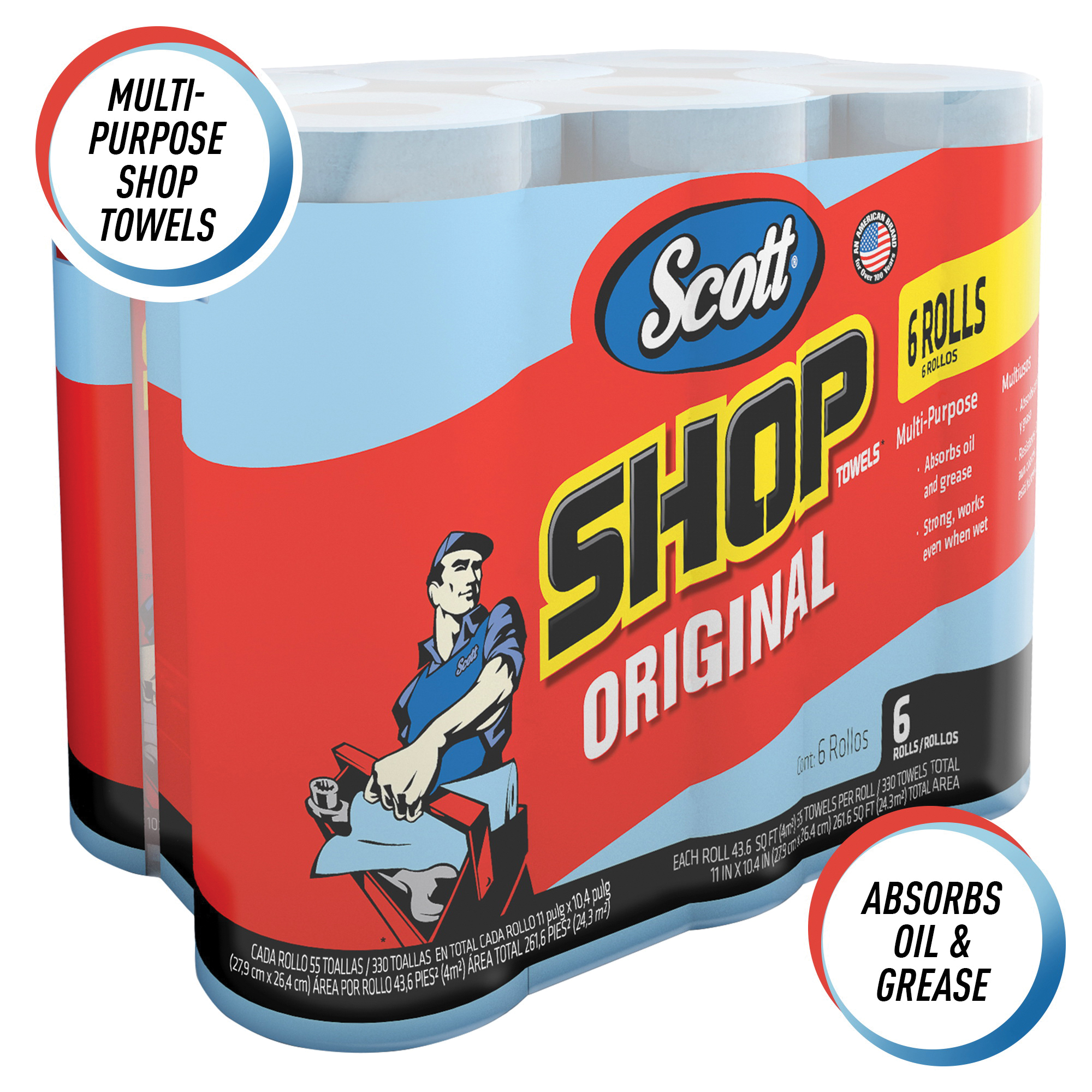 Scott&reg; 75180 Shop Towel, 8-3/4 in L x 13-1/4 in W, Blue, Roll Package
