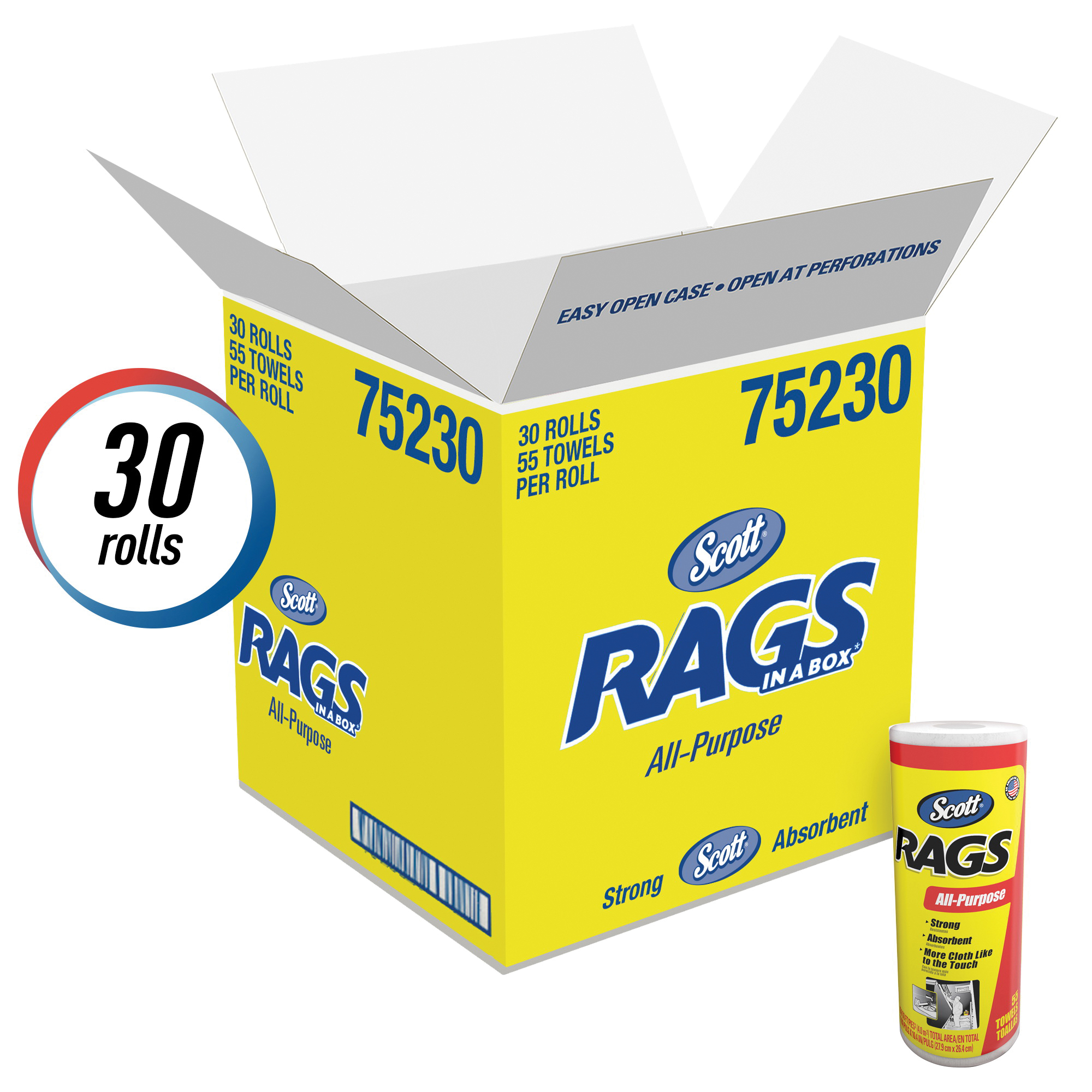 Scott&reg; 75230 1-Ply Multi-Purpose Absorbent Rags, 11 in L x 10.4 in W, White