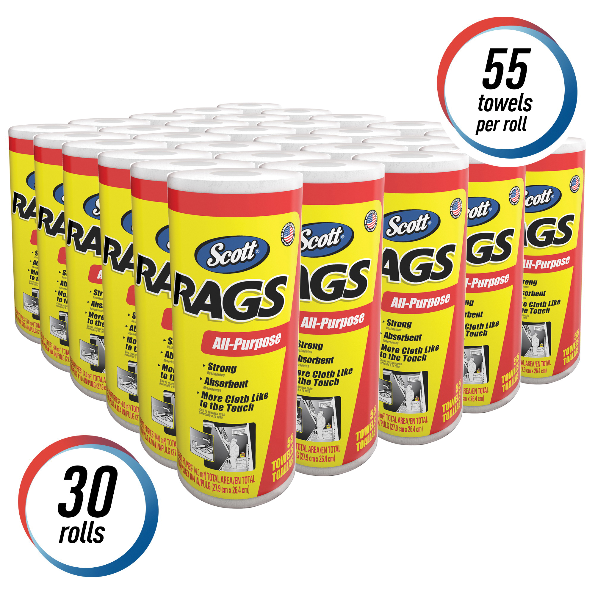 Scott&reg; 75230 1-Ply Multi-Purpose Absorbent Rags, 11 in L x 10.4 in W, White