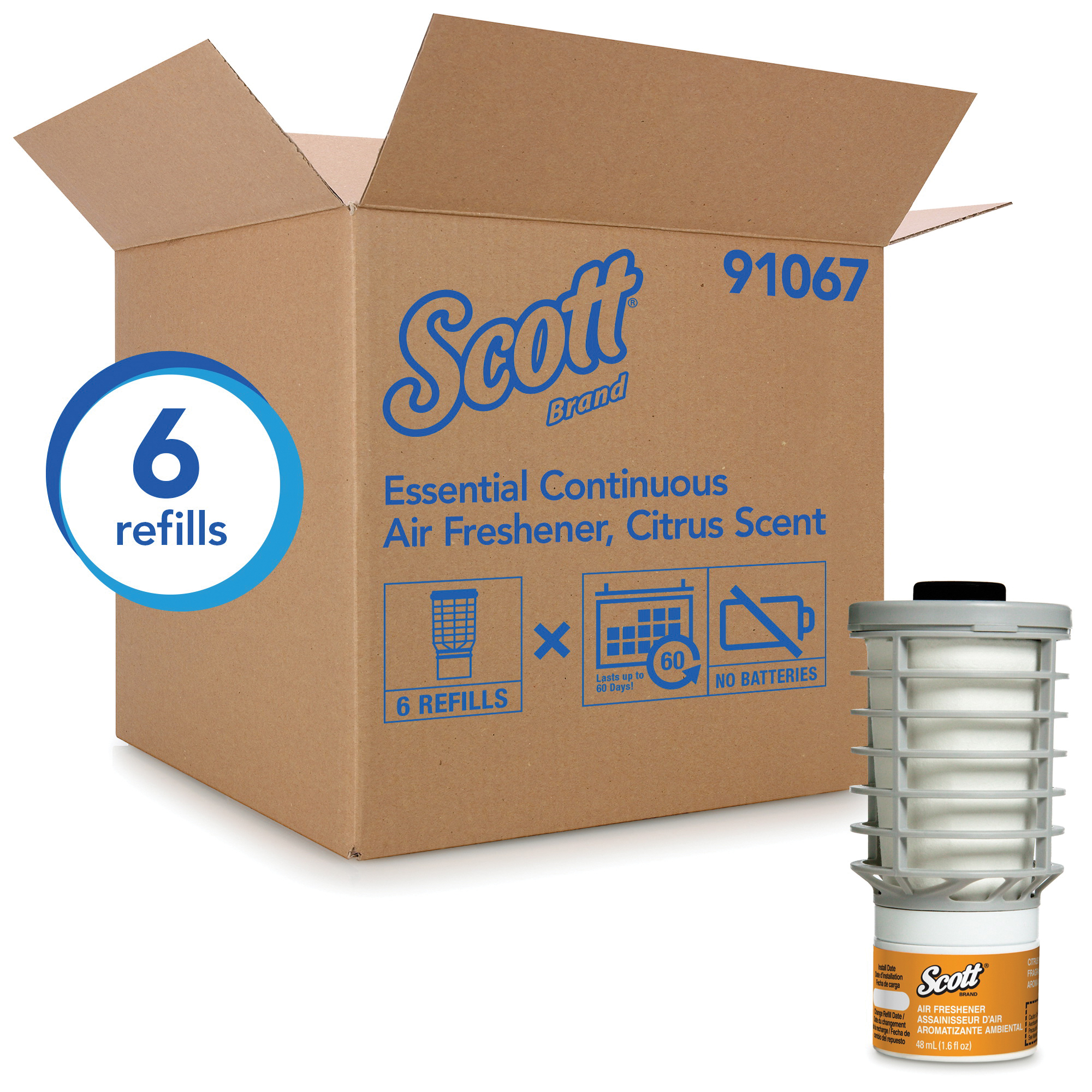 Scott® 91072 Continuous Air Freshener Refill, 4.4 in H x 2.3 in W x 2.3 in D, Ocean Scent, For Use With 92620 and 92621 Continuous Air Freshener Dispensers, Clear Glass