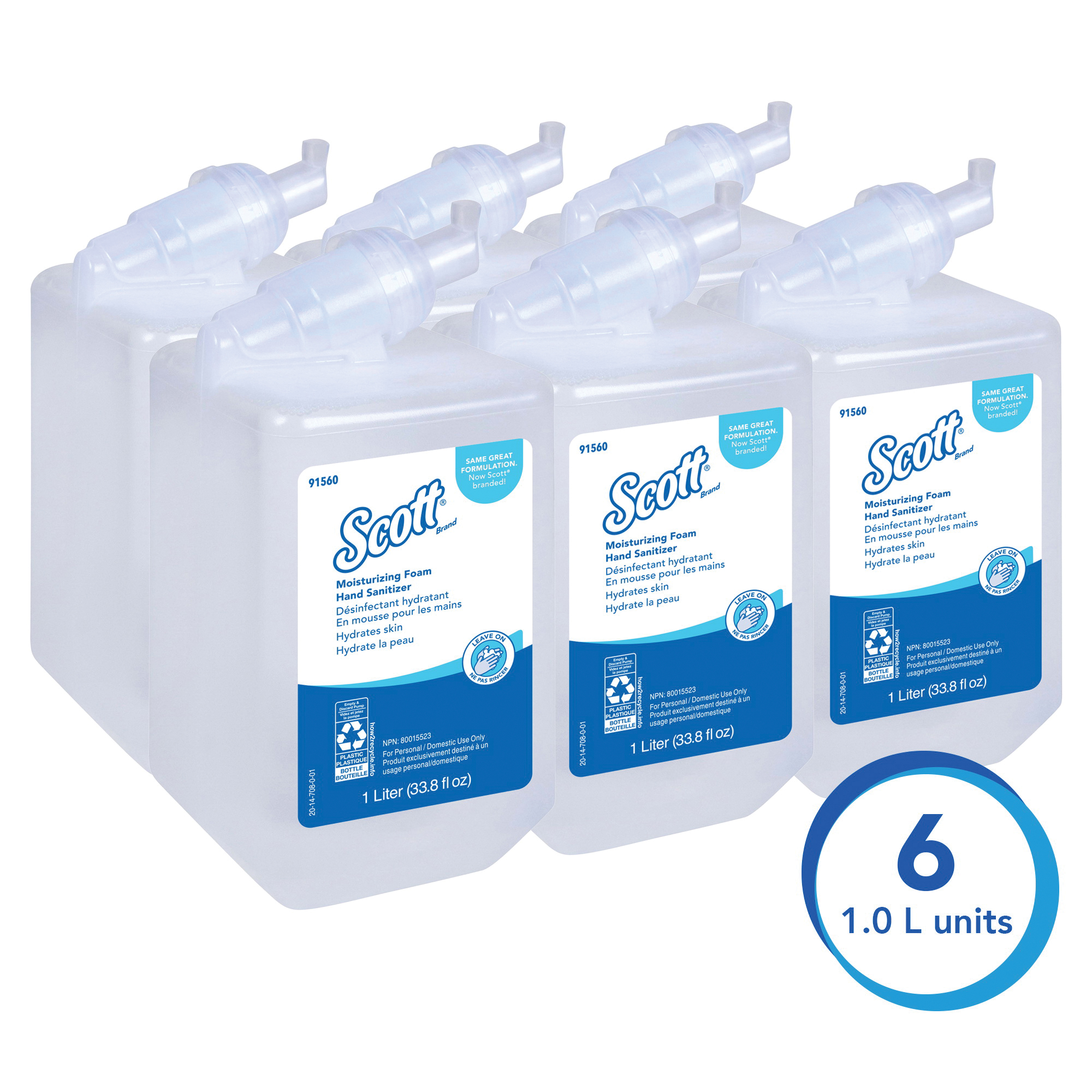 Scott&reg; 91560 Moisturizing Foam Hand Sanitizer, 1 L Nominal, Cassette Package, Gel Form, Pleasant/Fresh Odor/Scent, Clear