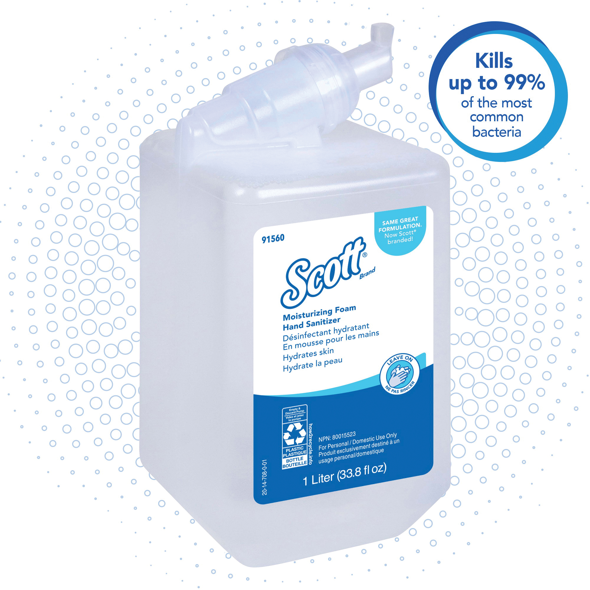 Scott&reg; 91560 Moisturizing Foam Hand Sanitizer, 1 L Nominal, Cassette Package, Gel Form, Pleasant/Fresh Odor/Scent, Clear