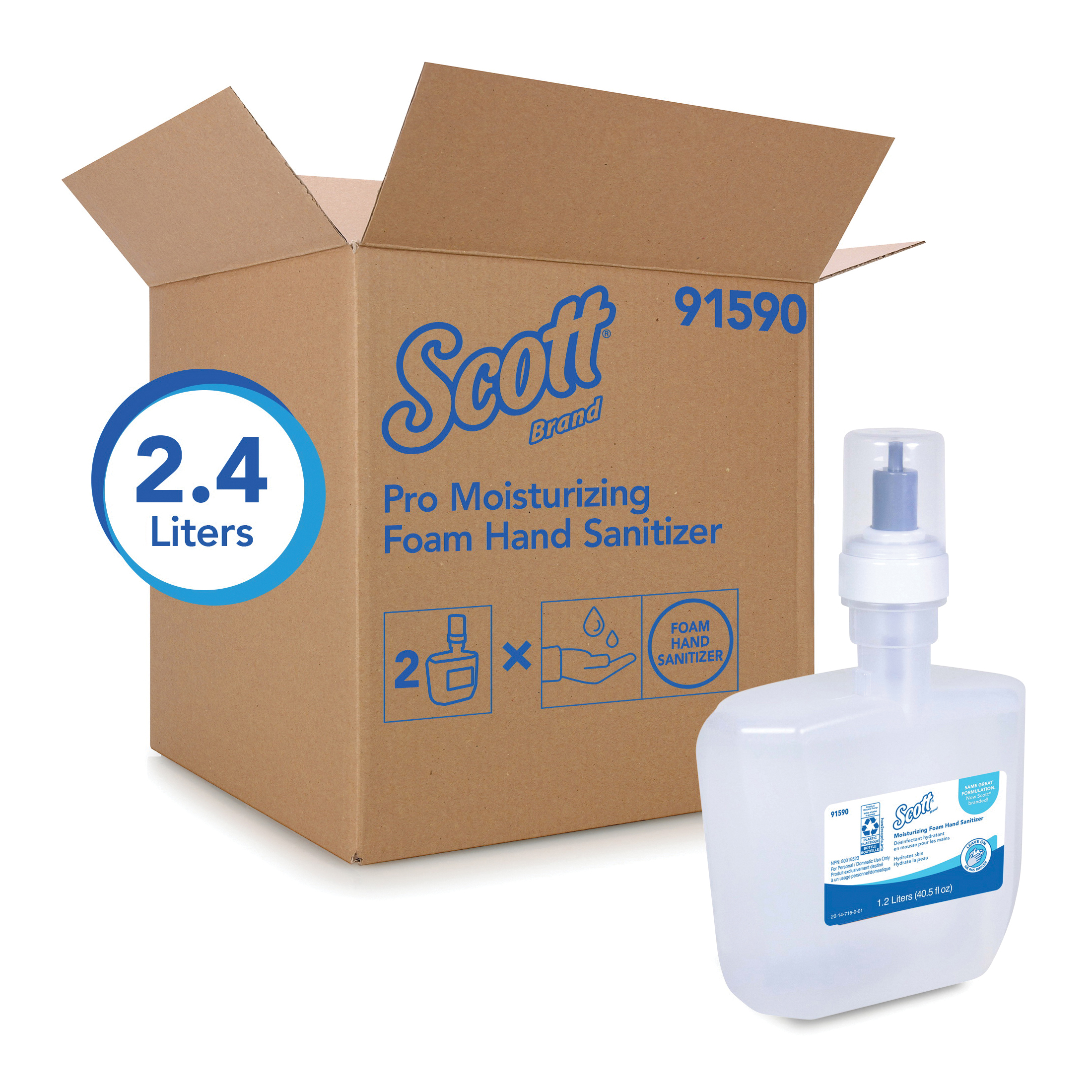 Scott&reg; 91590 Moisturizing Foam Hand Sanitizer, 1.2 L Nominal, E-Cassette Package, Gel Form, Pleasant/Fresh Odor/Scent, Clear