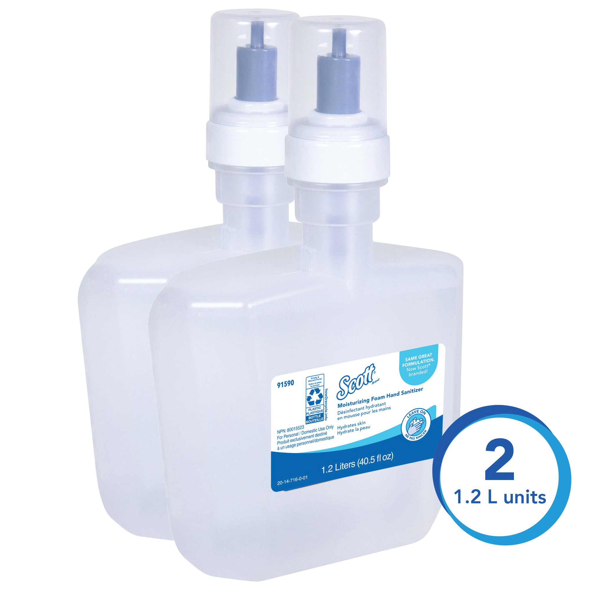 Scott&reg; 91590 Moisturizing Foam Hand Sanitizer, 1.2 L Nominal, E-Cassette Package, Gel Form, Pleasant/Fresh Odor/Scent, Clear