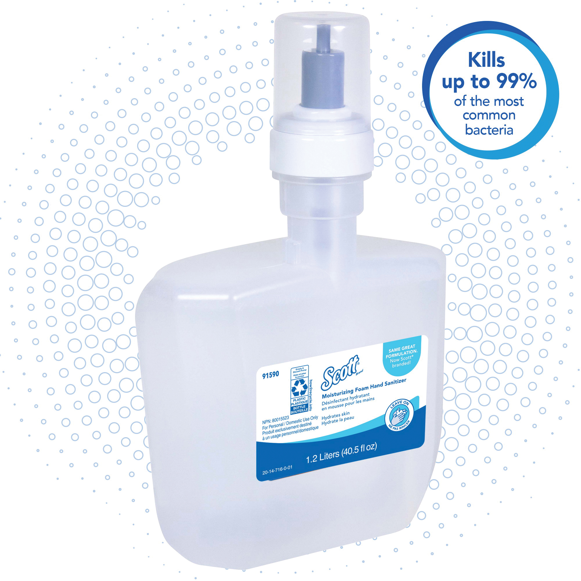 Scott&reg; 91590 Moisturizing Foam Hand Sanitizer, 1.2 L Nominal, E-Cassette Package, Gel Form, Pleasant/Fresh Odor/Scent, Clear