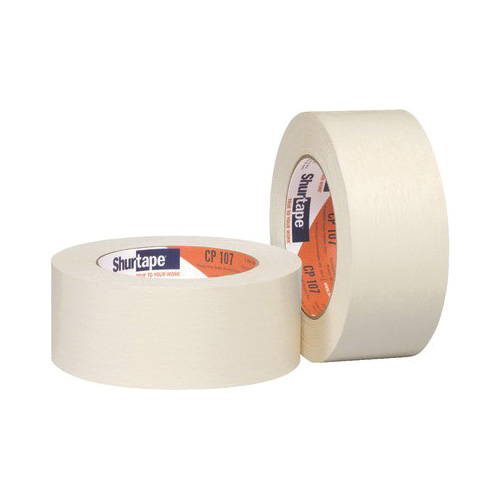 Shurtape&reg; 100285 CP 107 Industrial-Grade Masking Tape, 55 m L x 36 mm W, 4.9 mil THK, Synthetic Rubber Adhesive, Flexible Crepe Paper Backing