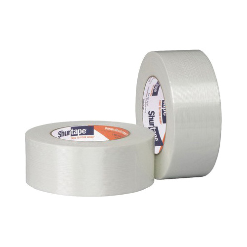 Scotch® 051125-74923 High Strength Reinforced Strapping Tape, 60.14 yd L x 18 mm W, 5.6 mil THK, Synthetic Rubber Adhesive, Polypropylene Film Backing, Clear