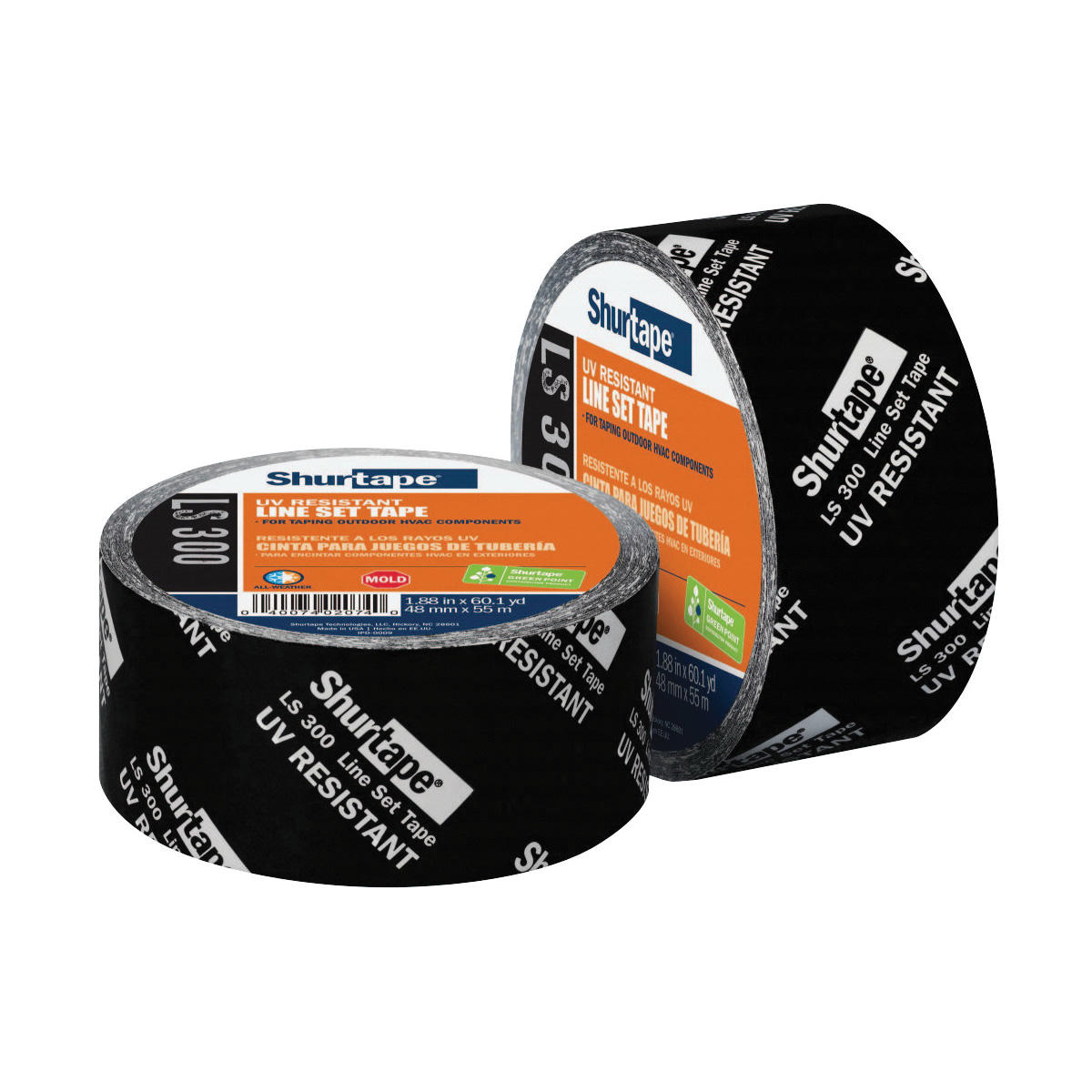 Shurtape® 102666 LS 300 HVAC Grade UV Resistant Printed Line Set Tape, 48 mm W x 55 m L, 2.85 mil THK, Black