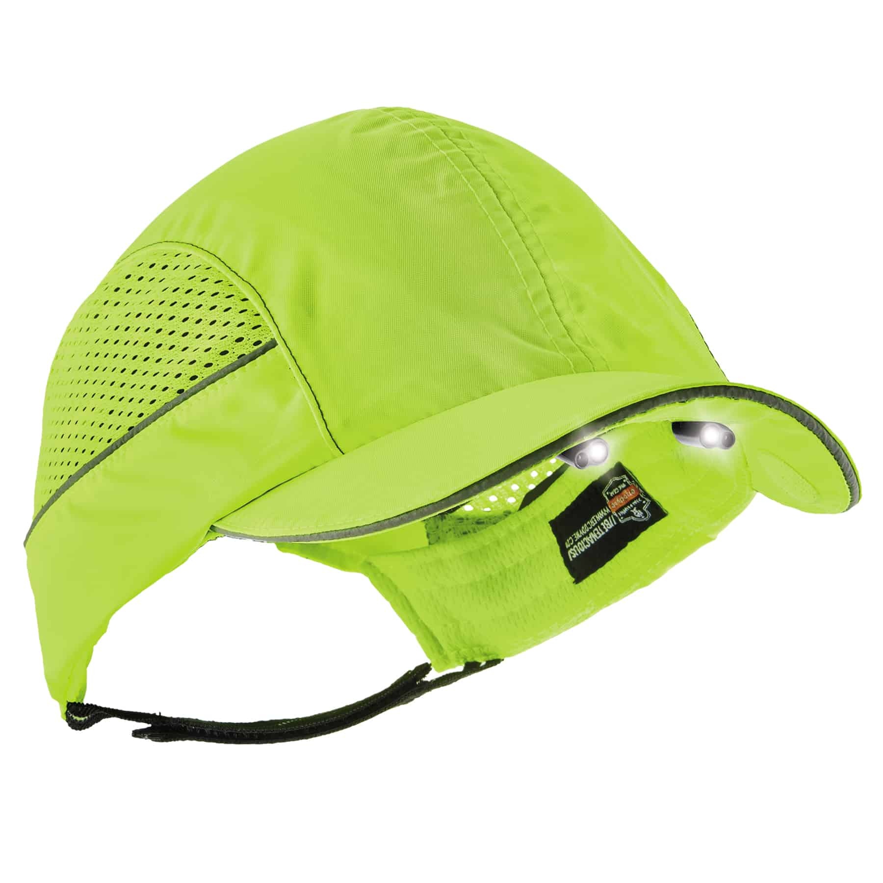 Skullerz&reg; 23377 8960 Impact-Resistant Short Brim Bump Cap With LED Lighting Technology, Lime, Hi-Viz Polyester/Nylon, EN 812