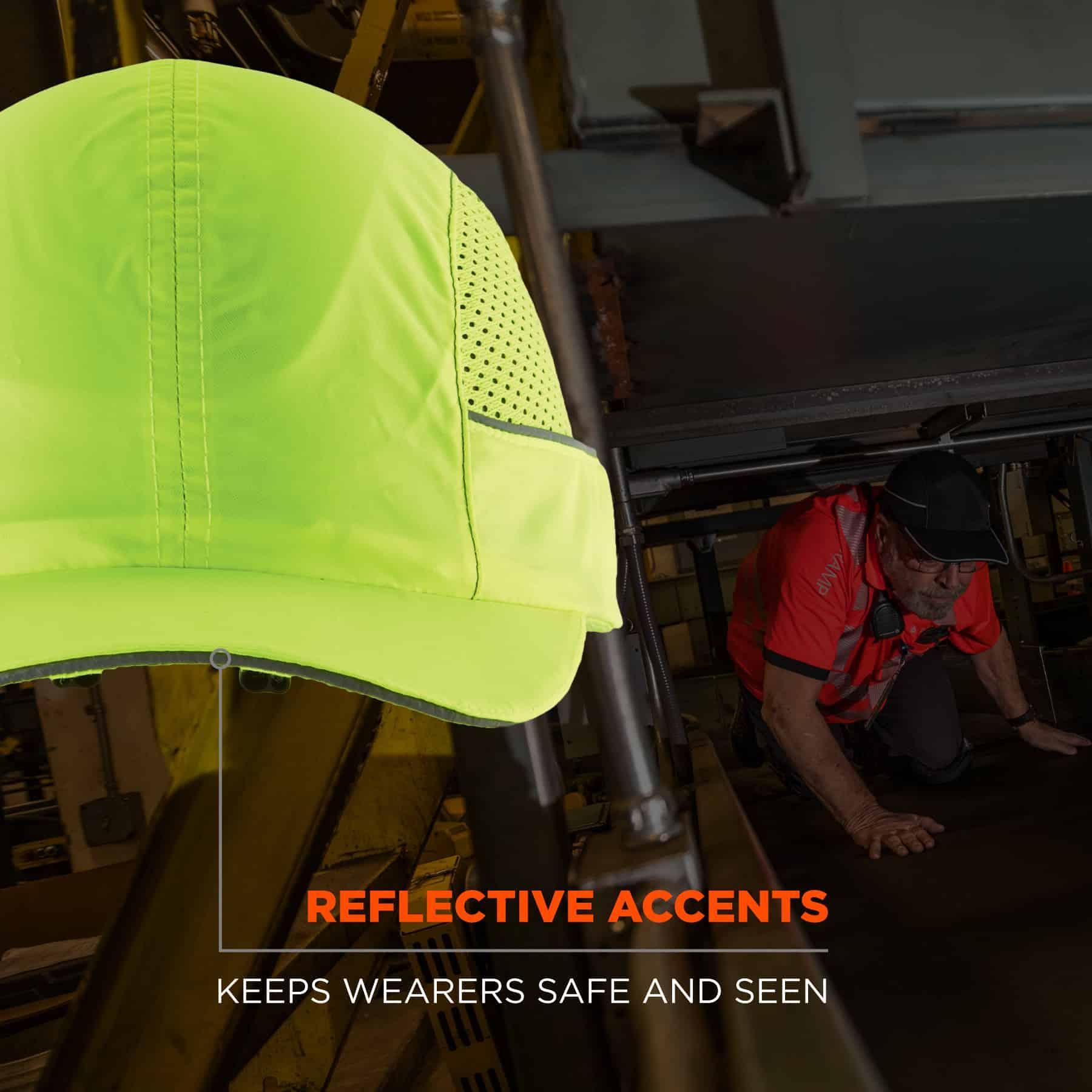 Skullerz&reg; 23377 8960 Impact-Resistant Short Brim Bump Cap With LED Lighting Technology, Lime, Hi-Viz Polyester/Nylon, EN 812