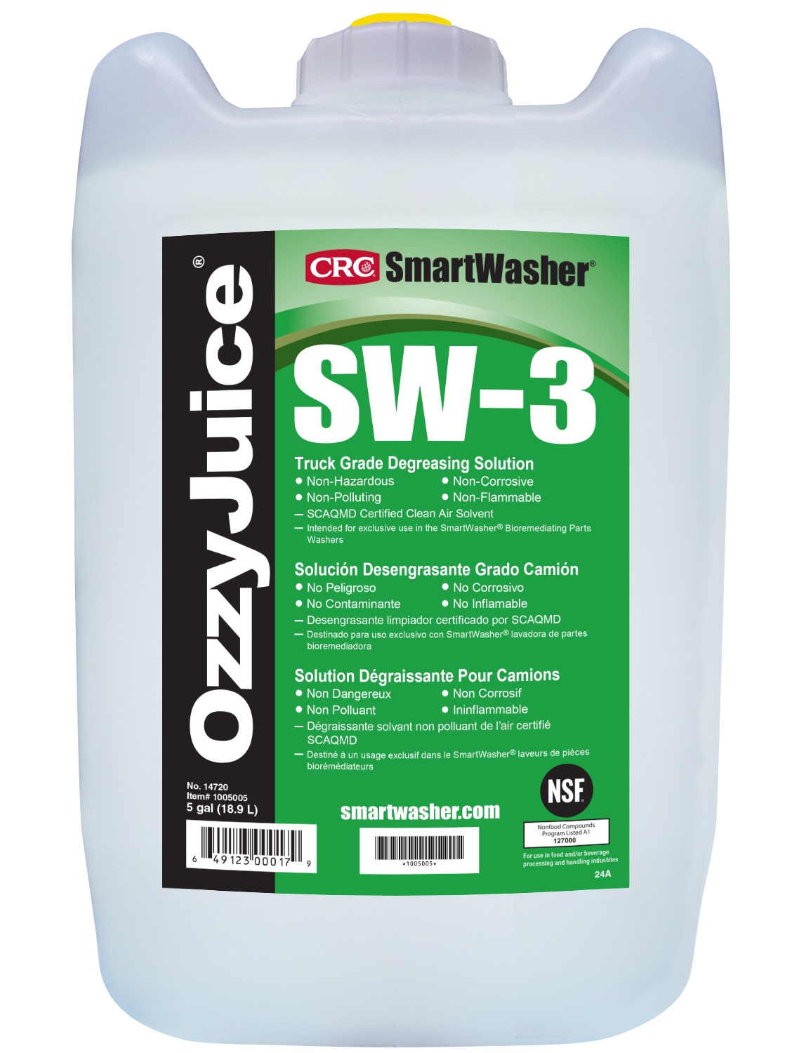 SmartWasher&reg; 14723 OzzyJuice&reg; SW-7 Water Based Parts/Brake Cleaning Solution, 55 gal Drum, Liquid, Clear