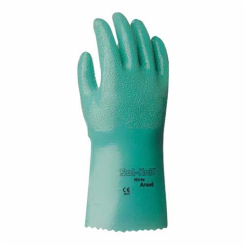 AlphaTec&reg; 217807 39-124 Chemical Resistant Gloves, 10, Nitrile, Green, Cotton Interlock Lining, 14 in L, Resists: Abrasive Surface, Sharp Edge, Chemical, Oil, Grease, Acid and Solvent, Supported Support, Gauntlet Cuff