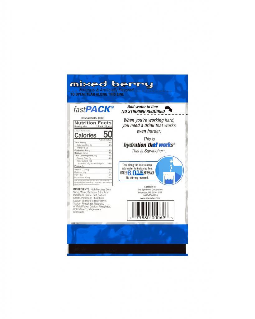 Fast Pack&reg; 159015300 FAST PACK&reg; Concentrate Hydration Single Serve Sports Drink Mix, 0.6 fl-oz Pack, 6 fl-oz Yield, Liquid Form, Mixed Berry