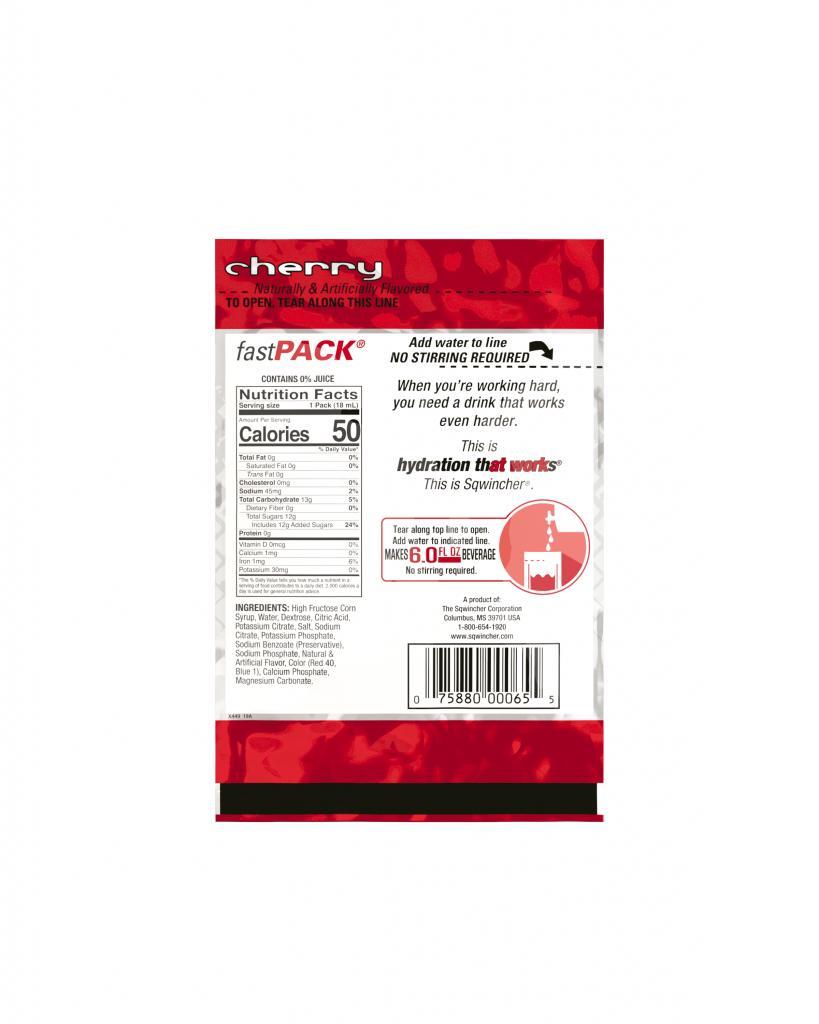 Fast Pack&reg; 159015301 FAST PACK&reg; Concentrate Hydration Single Serve Sports Drink Mix, 0.6 fl-oz Pack, 6 fl-oz Yield, Liquid Form, Cherry