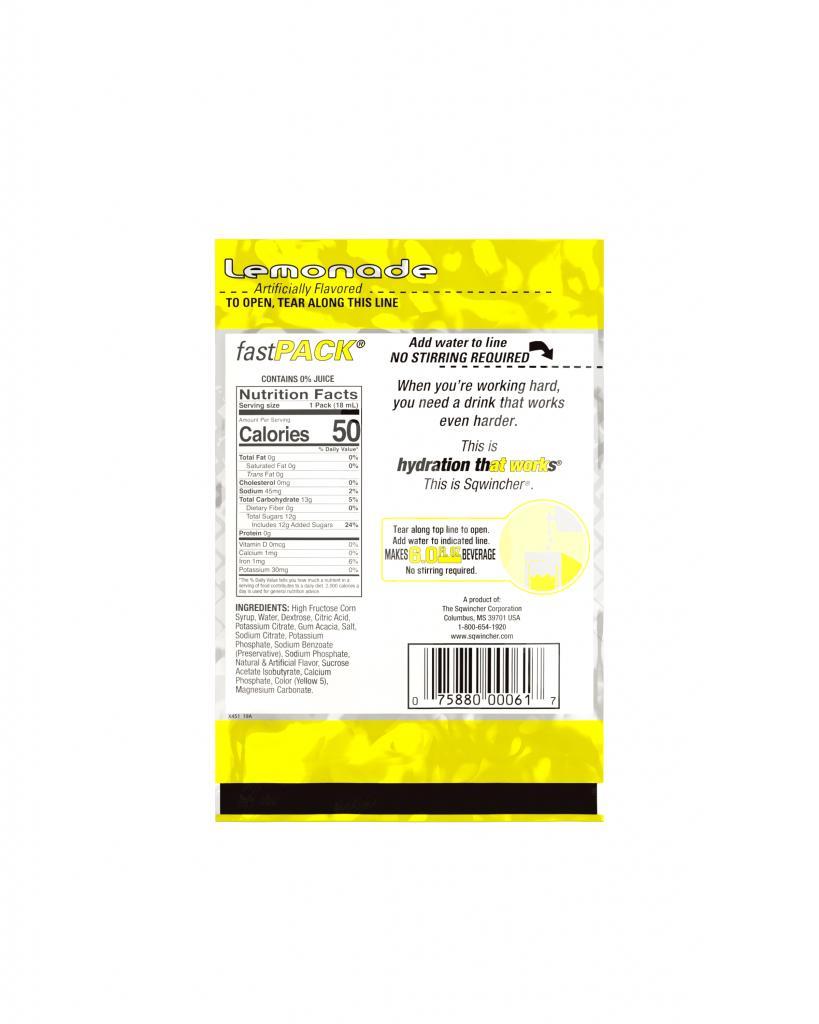 Fast Pack&reg; 159015303 FAST PACK&reg; Concentrate Hydration Single Serve Sports Drink Mix, 0.6 fl-oz Pack, 6 fl-oz Yield, Liquid Form, Lemonade
