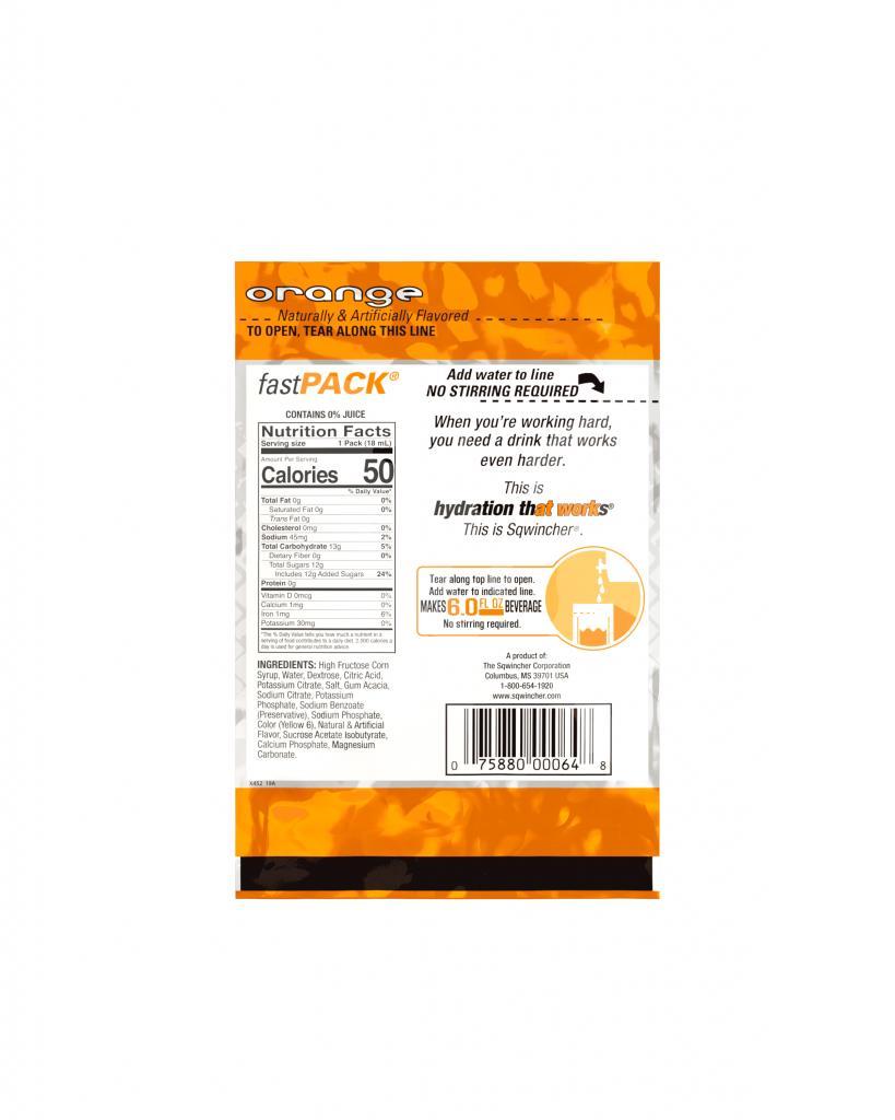 Fast Pack&reg; 159015304 FAST PACK&reg; Concentrate Hydration Single Serve Sports Drink Mix, 0.6 fl-oz Pack, 6 fl-oz Yield, Liquid Form, Orange