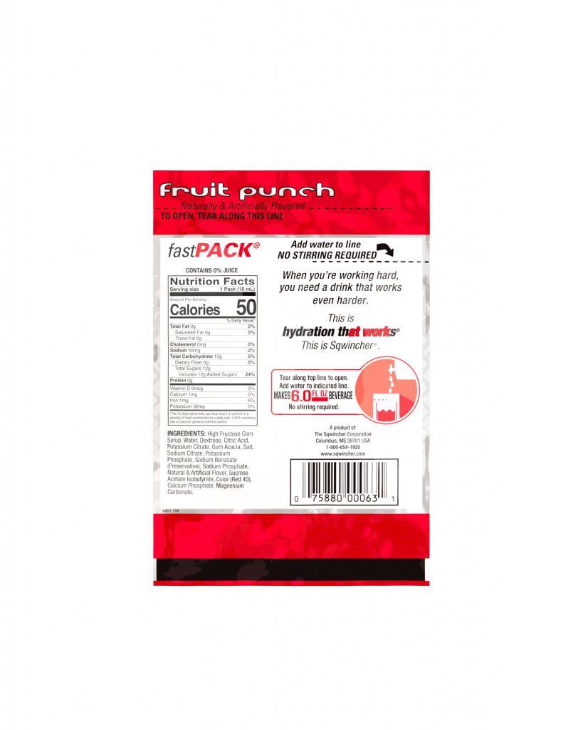 Fast Pack&reg; 159015305 FAST PACK&reg; Concentrate Hydration Single Serve Sports Drink Mix, 0.6 fl-oz Pack, 6 fl-oz Yield, Liquid Form, Fruit Punch