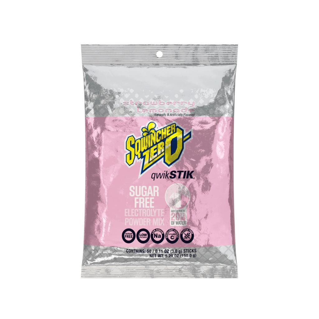 Sqwincher&reg; 159060099 Qwik Stik&reg; ZERO Concentrate Hydration Single Serve Sports Drink Mix, 0.11 oz Pack, 20 fl-oz Yield, Powder Form, Strawberry Lemonade
