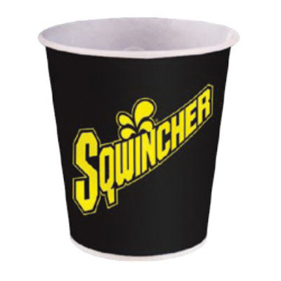 Sqwincher&reg; 158200106 Rolled Rim Disposable Cold Cup With the Sqwincher Logo, 5 oz Capacity, Paper, Blue/White/Yellow
