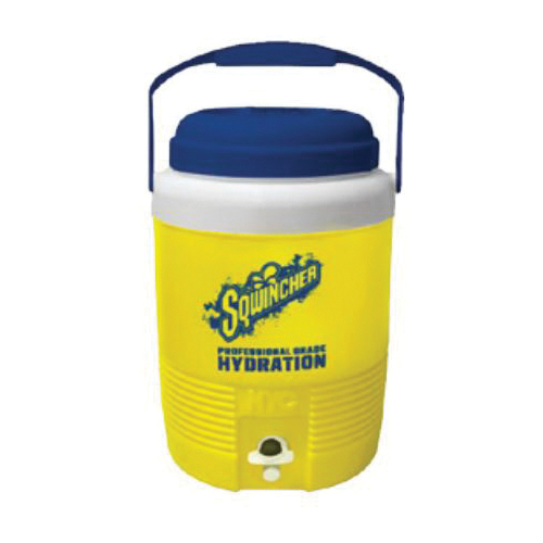 Sqwincher&reg; 158400102 Insulated Beverage Cooler Jug, 2 gal, Blue/Yellow Body