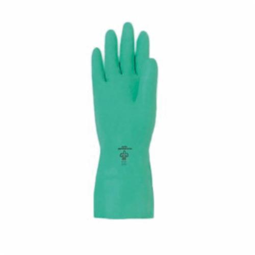 StanSolv® AF-18-10 Lightweight Chemical-Resistant Gloves, SZ 10, Nitrile, Green, Flock Lining, 13 in L, Resists: Abrasion, Cut, Puncture and Snag, Flat/Straight Cuff, 18 mil THK