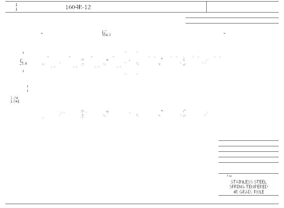 Starrett&reg; 1604R-12 Spring Tempered Precision Rule, Imperial Measuring System, Graduations #4R to 8ths, 16ths, Quick-Reading 32nds, 64ths, 12 in L, Stainless Steel, Silver