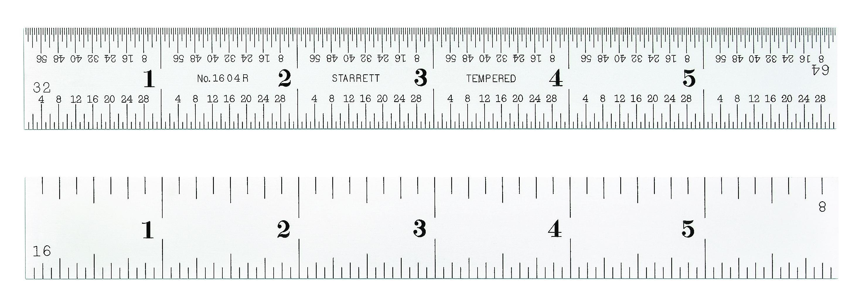 Starrett&reg; 1604R-6 Spring Tempered Precision Rule, Imperial Measuring System, Graduations #4R to 8ths, 16ths, Quick-Reading 32nds, 64ths, 6 in L, Stainless Steel, Silver
