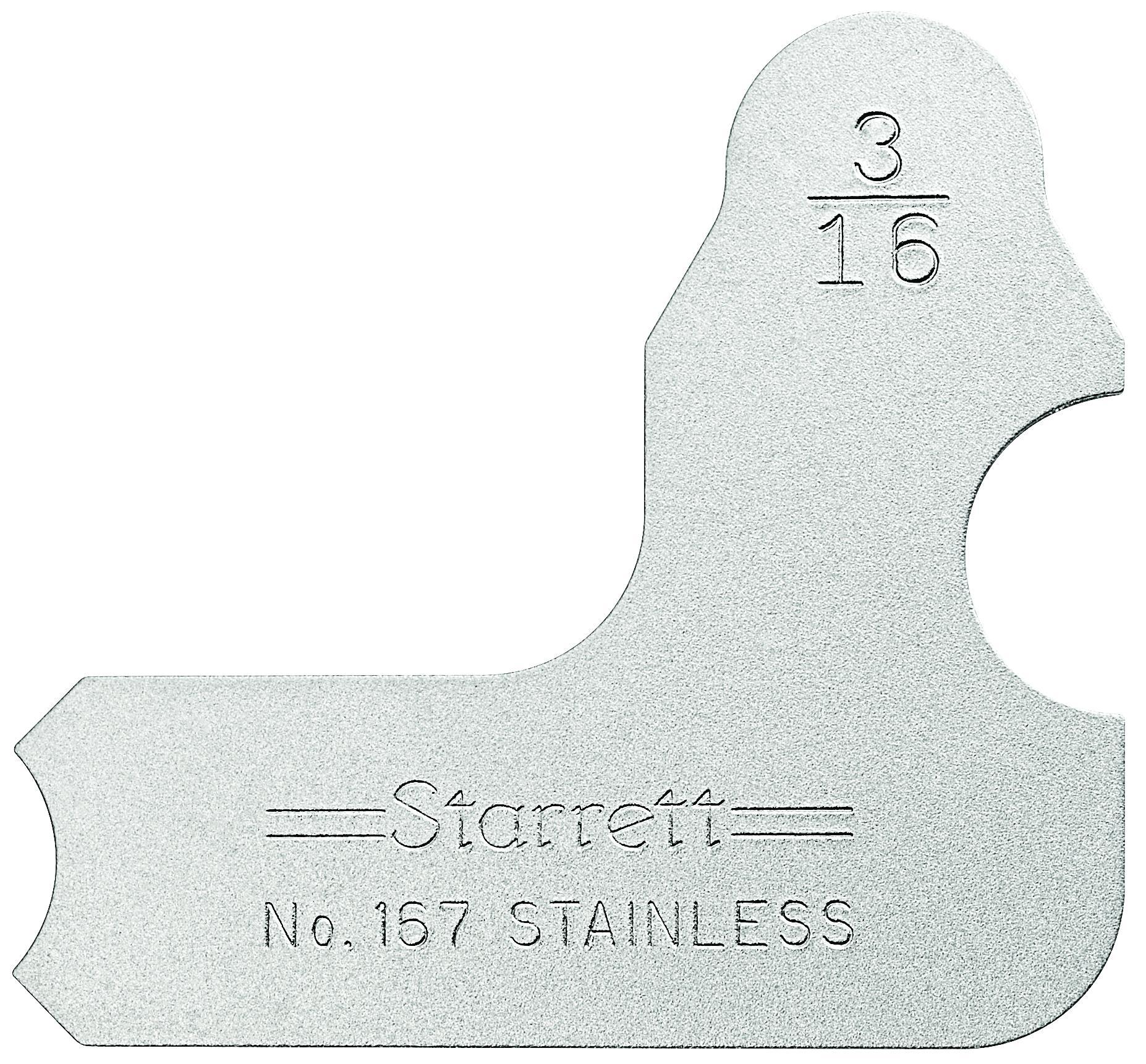 Starrett&reg; 167-3/16 Imperial Radius Gage, 3/16 in, Stainless Steel, Satin