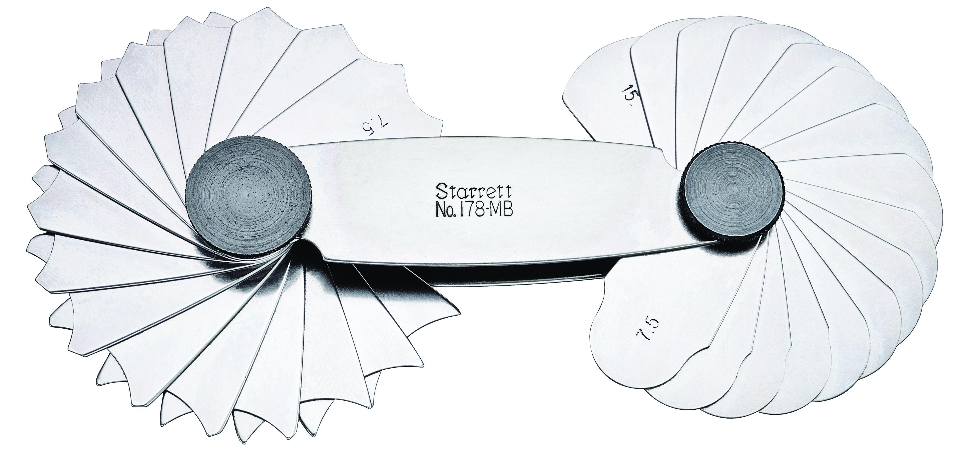 Starrett® 178MA Fillet/Radius Gage With Locking Device, 1 to 3 mm, 34 Leaves, Stainless Steel