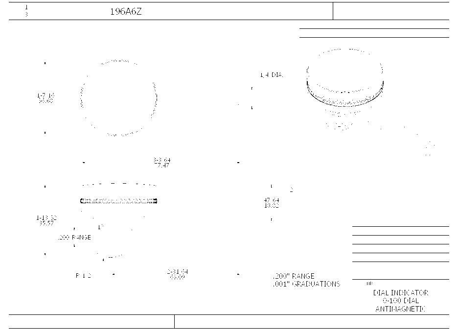 Starrett&reg; 196A6Z 196 Series Universal Back Plunger Dial Indicator, 0.2 in, 0 to 100 Dial Reading, 0.001 in, 1.38 in Dial