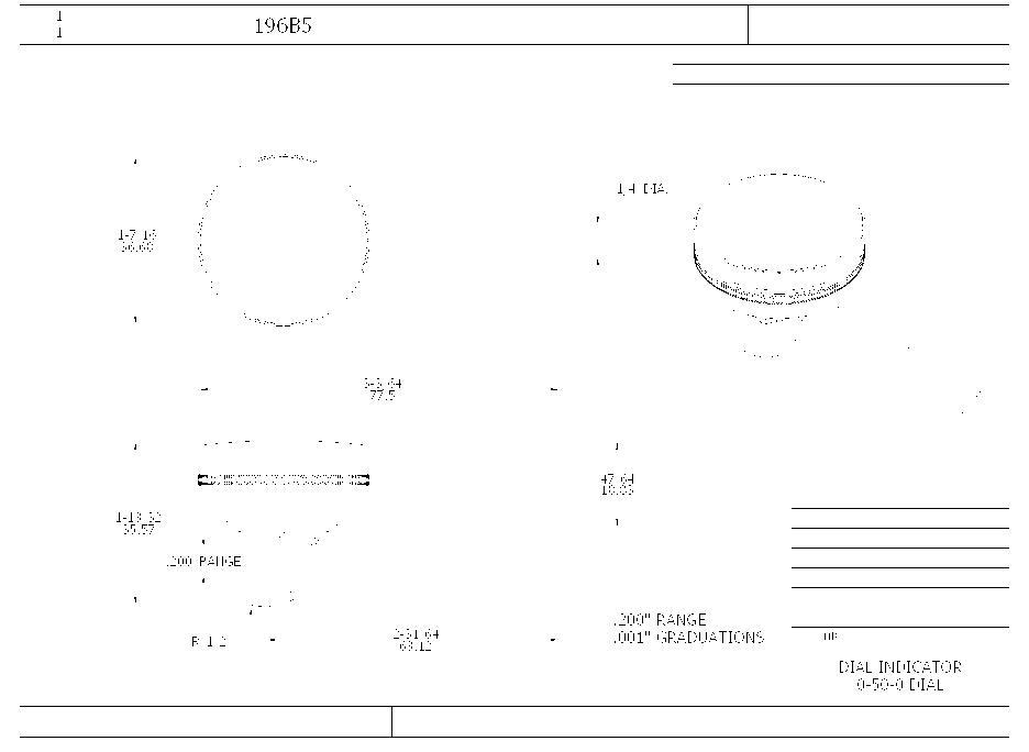 Starrett&reg; 196B5 196 Series Universal Back Plunger Dial Indicator, 0.2 in, 0 to 50 to 0 Dial Reading, 0.001 in, 1.38 in Dial