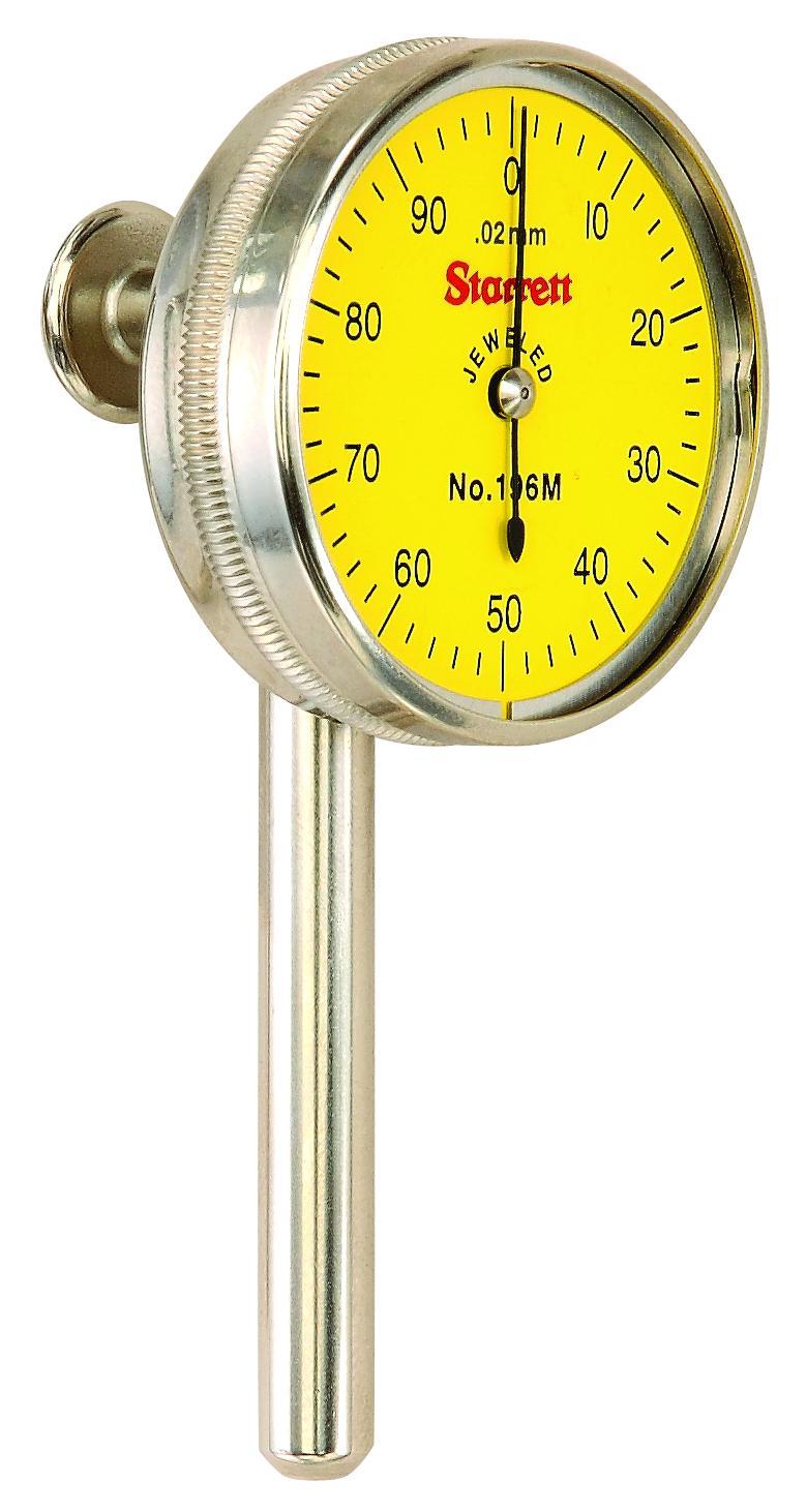 Starrett&reg; 196MA1Z 196 Series Universal Back Plunger Dial Indicator, 5 mm, 0 to 100 Dial Reading, 0.02 mm, 1.45 in Dial