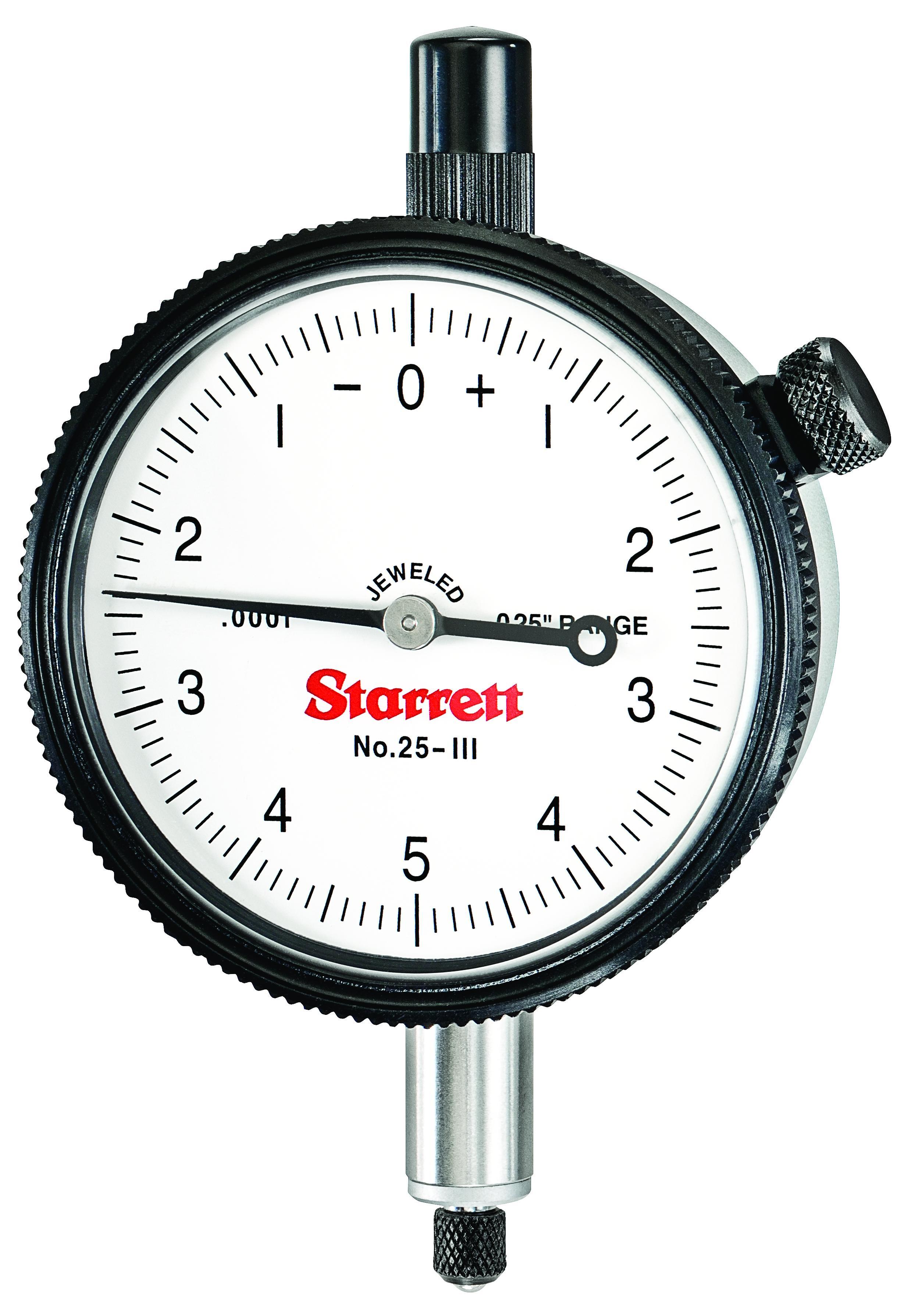 Starrett&reg; 25-111J 25 Series AGD Group 2 Continuous Dial Indicator, 0.025 in, 0 to 5 to 0 Dial Reading, 0.0001 in, 2-1/4 in Dial