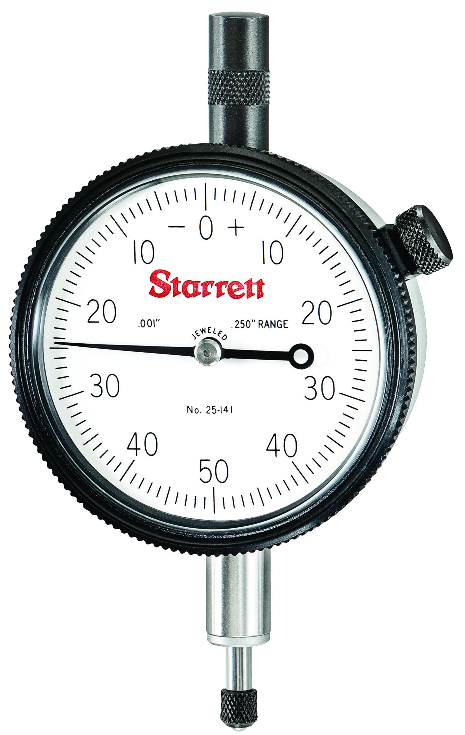 Starrett&reg; 25-141J 25 Series AGD Group 2 Continuous Dial Indicator, 1/4 in, 0 to 50 to 0 Dial Reading, 0.001 in, 2-1/4 in Dial