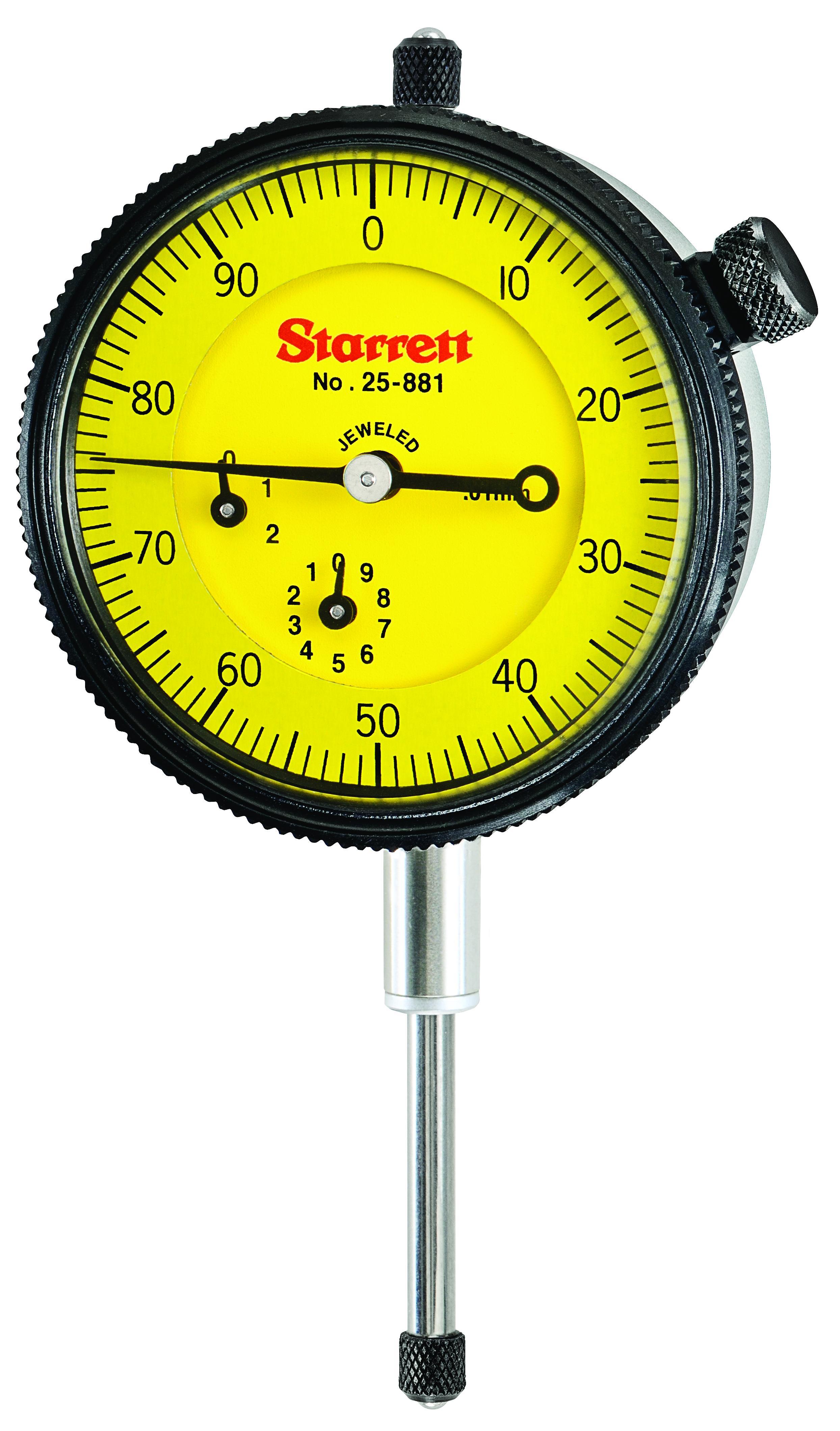 Starrett® 25-441/5P 25 Series AGD Group 2 Continuous Dial Indicator, 1/2 in, 0 to 100 Dial Reading, 0.001 in, 2-1/4 in Dial, 13/64 in Dia Tip