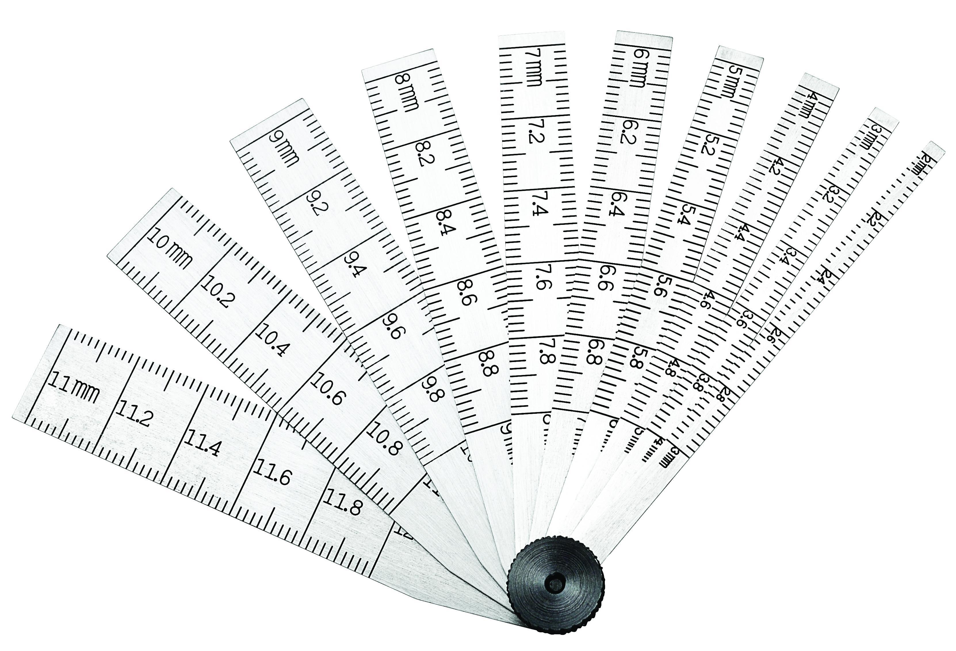Starrett&reg; 269MA 10-Leaves Taper Gage, 2 to 12 mm Measuring, Graduations 0.02 mm, 64 mm L, Tempered Steel, Polished