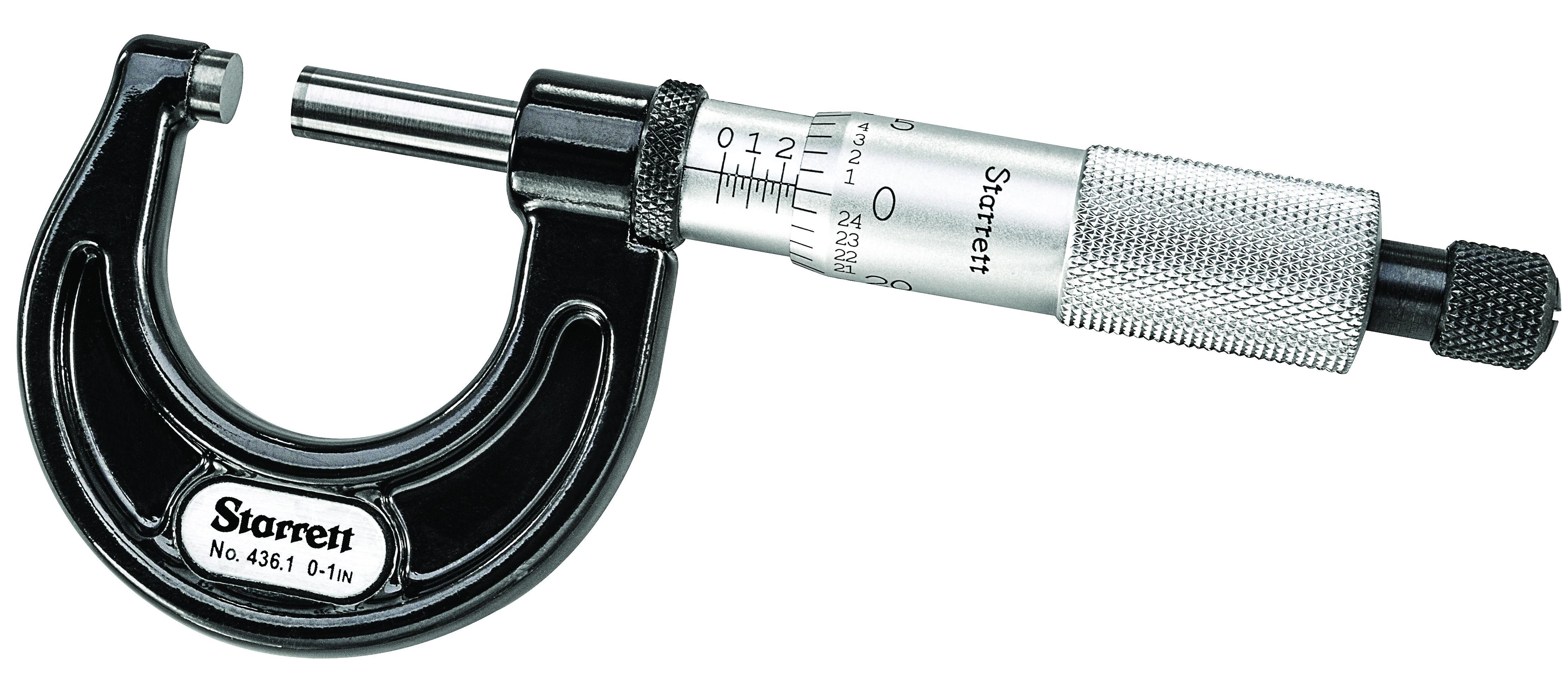 Starrett® 436.1MXRL-50 Mechanical Outside Micrometer, 25 to 50 mm, Graduations: 0.01 mm, Carbide Tip, Satin Chrome