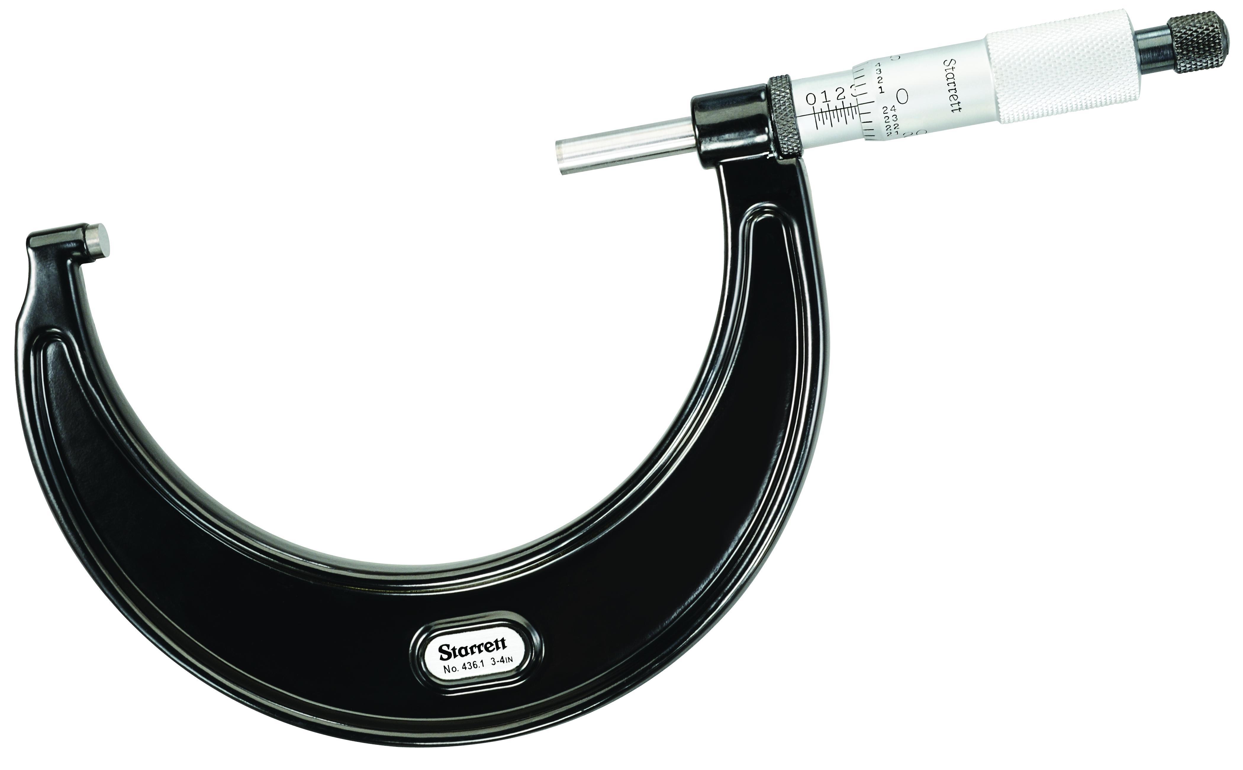 Starrett® T436.1XRL-2 Mechanical Outside Micrometer, 1 to 2 in, Graduations: 0.0001 in, Carbide Tip, Satin Chrome